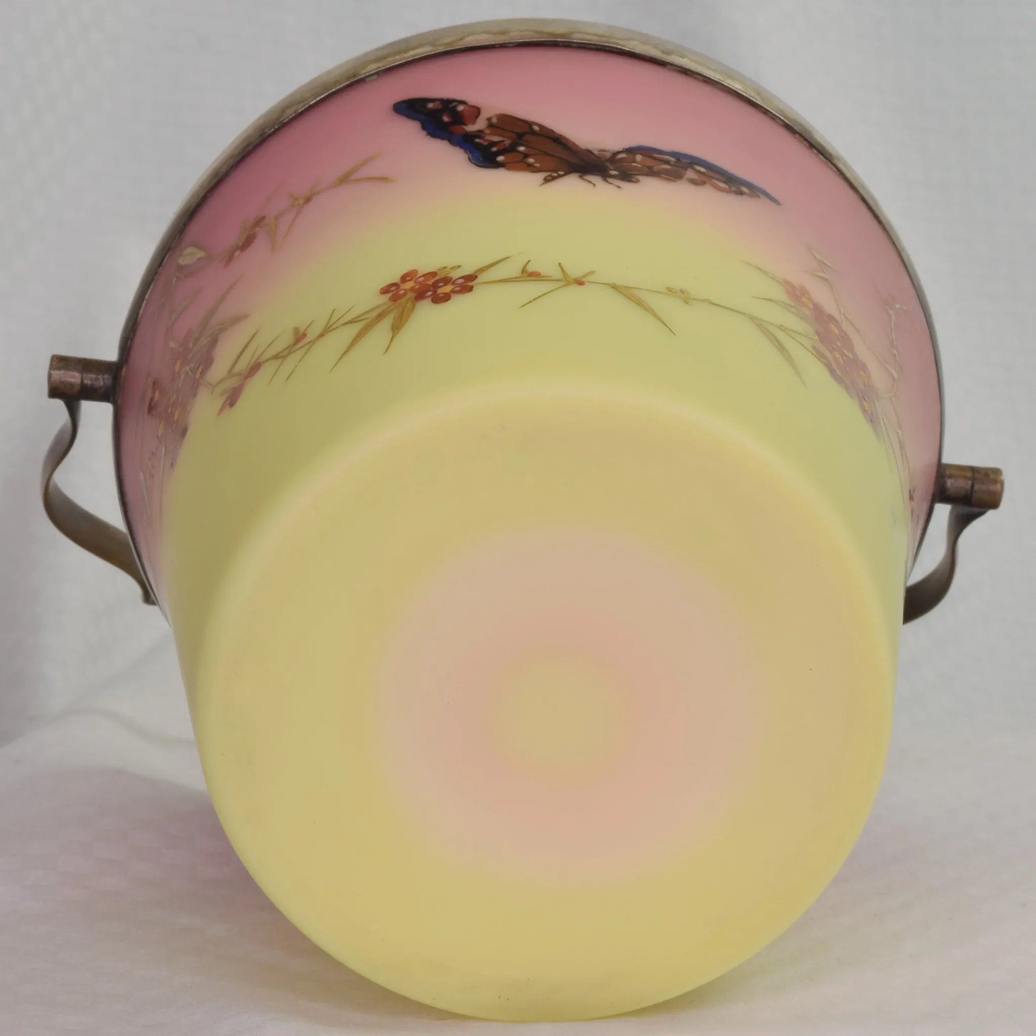 Antique Enameled Thomas Webb Burmese Glass Biscuit Jar - Silver Mounts - View 8