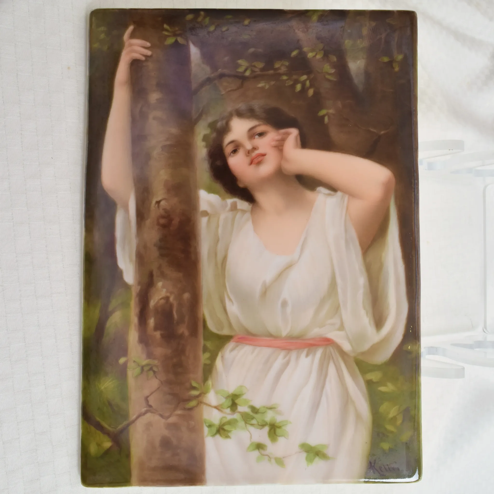 Antique 19th Century Enameled Hutschenreuther Plaque - Forest Voice - Signed Keller - View 2