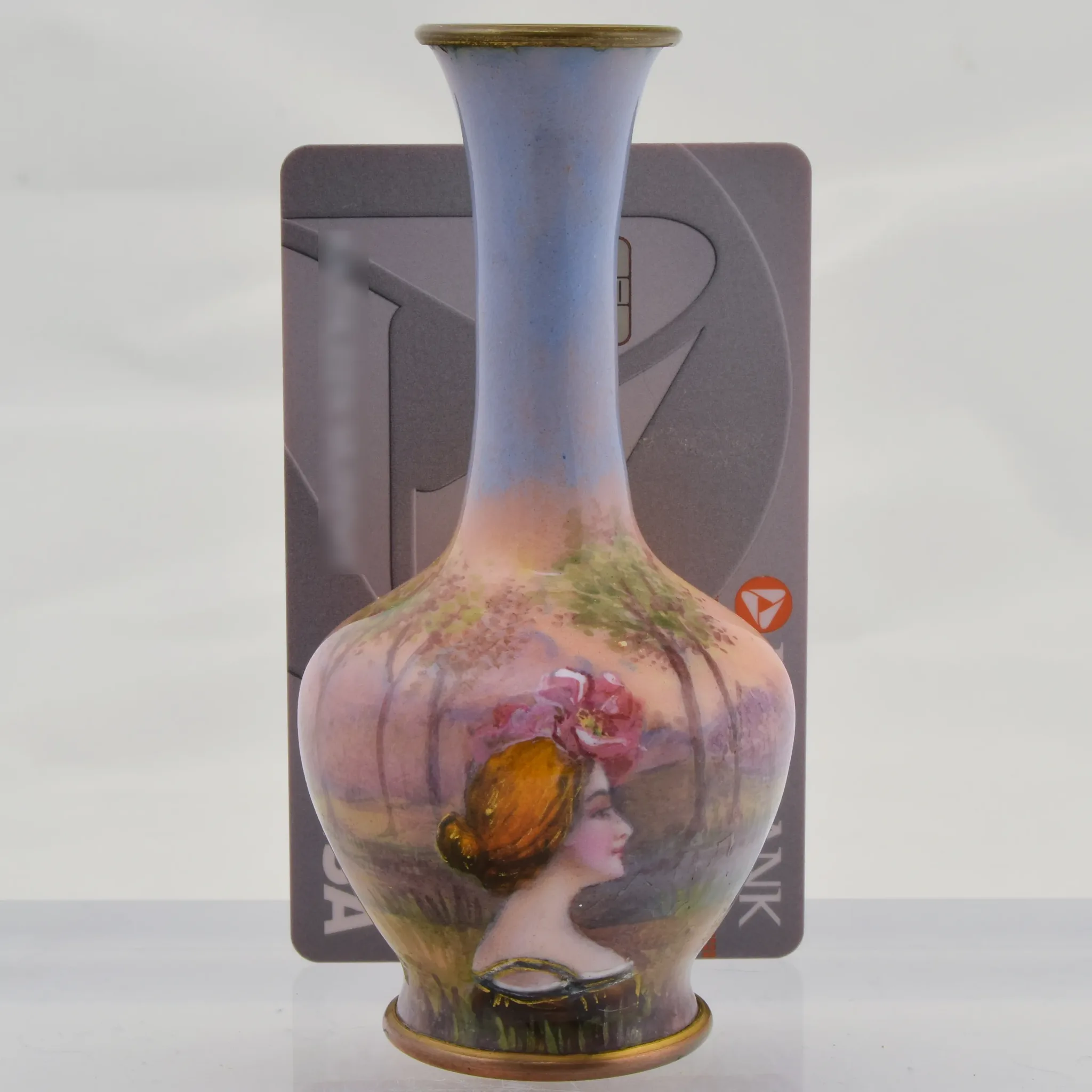 French Enameled Miniature Vase - HP Lady Profile - View 13