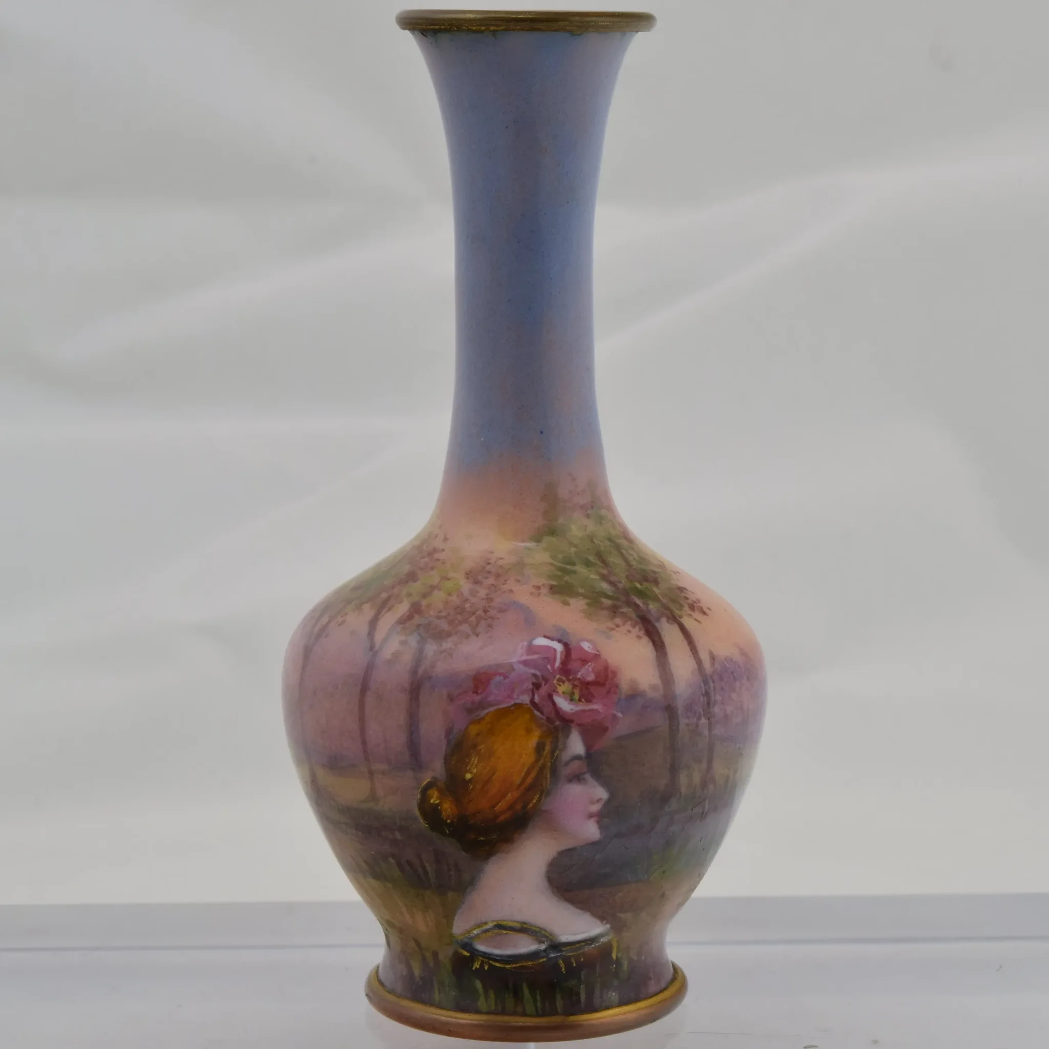 French Enameled Miniature Vase - HP Lady Profile - View 2