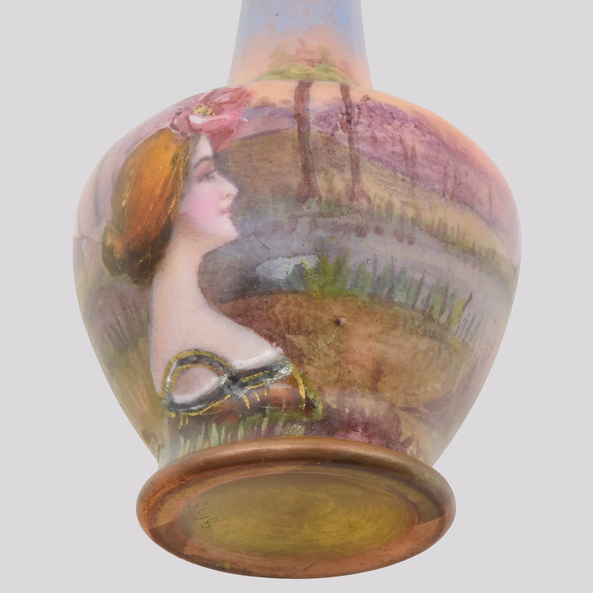 French Enameled Miniature Vase - HP Lady Profile - View 3