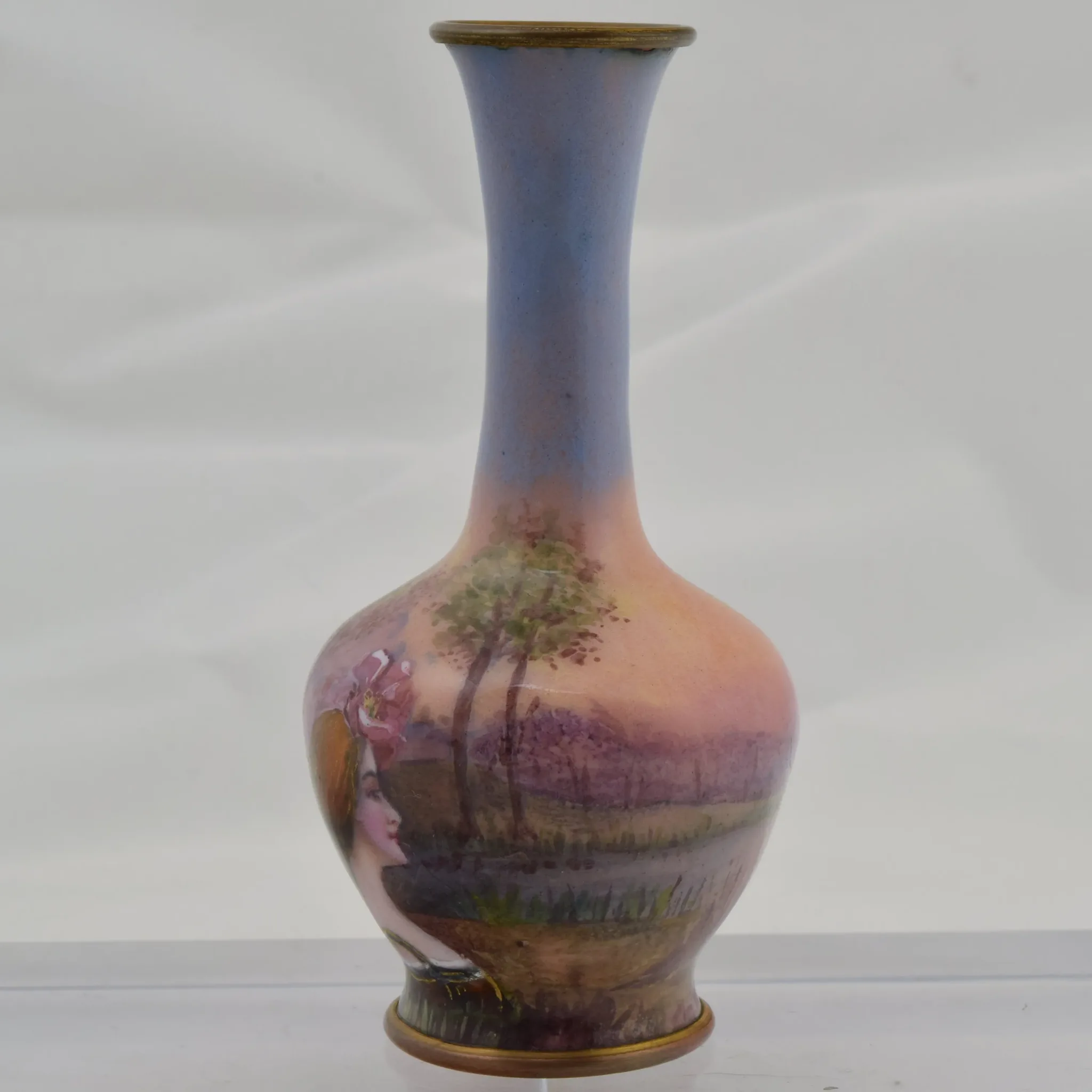 French Enameled Miniature Vase - HP Lady Profile - View 4