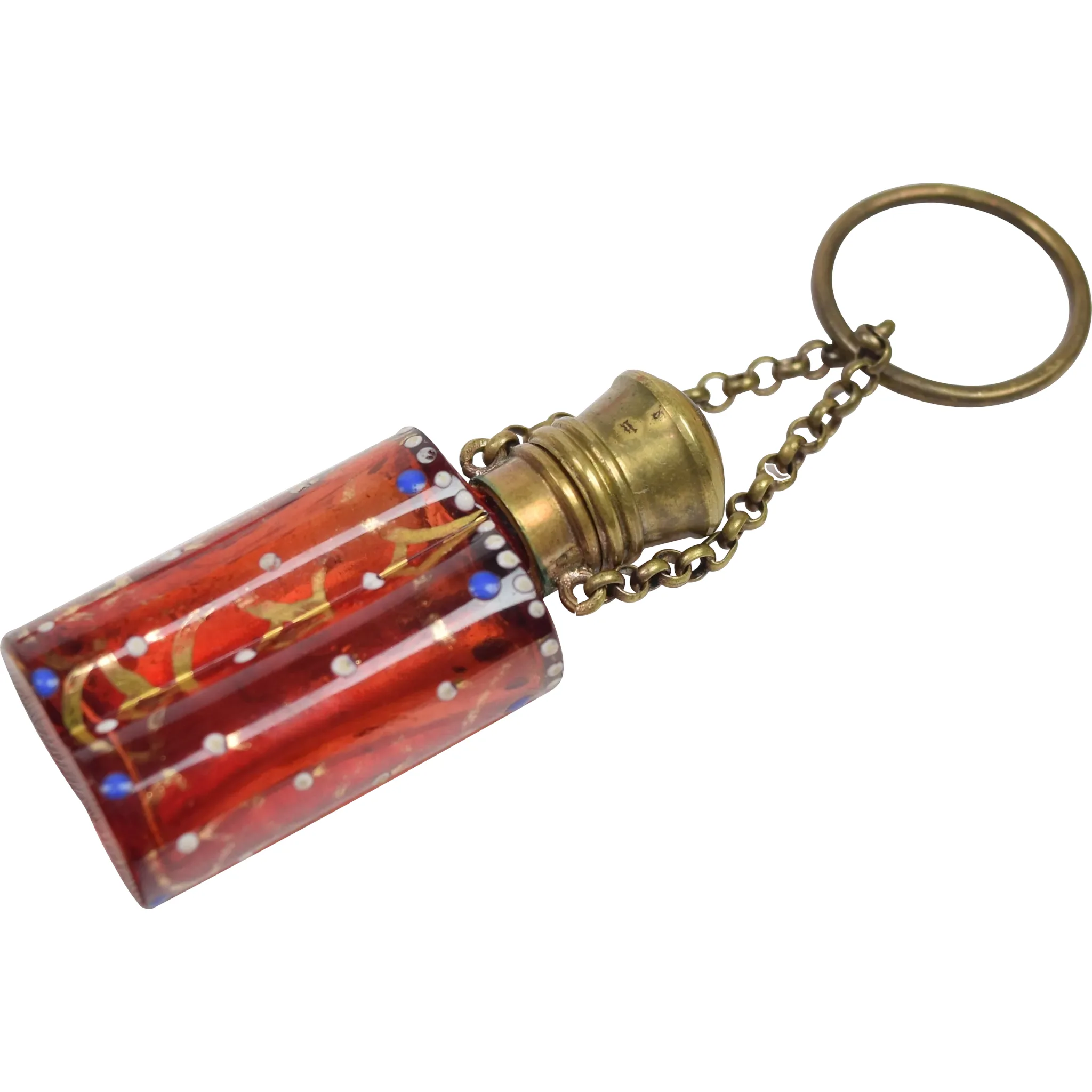 Antique Cranberry Glass Scent / Perfume Bottle Chatelaine