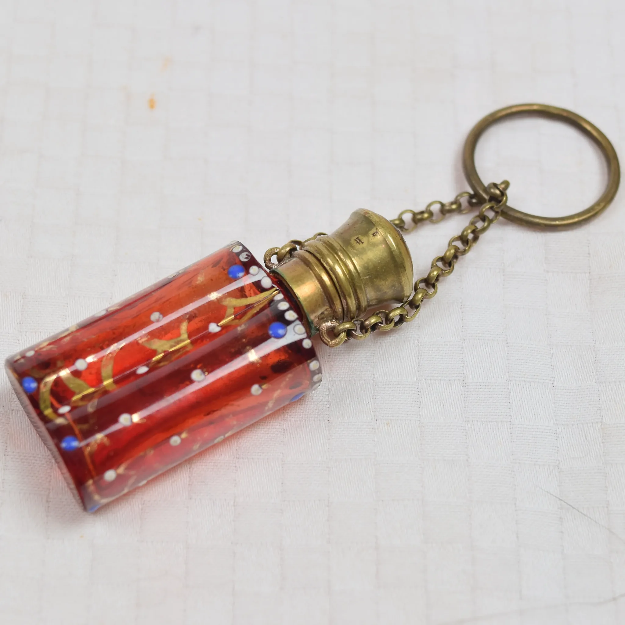 Antique Cranberry Glass Scent / Perfume Bottle Chatelaine - View 2