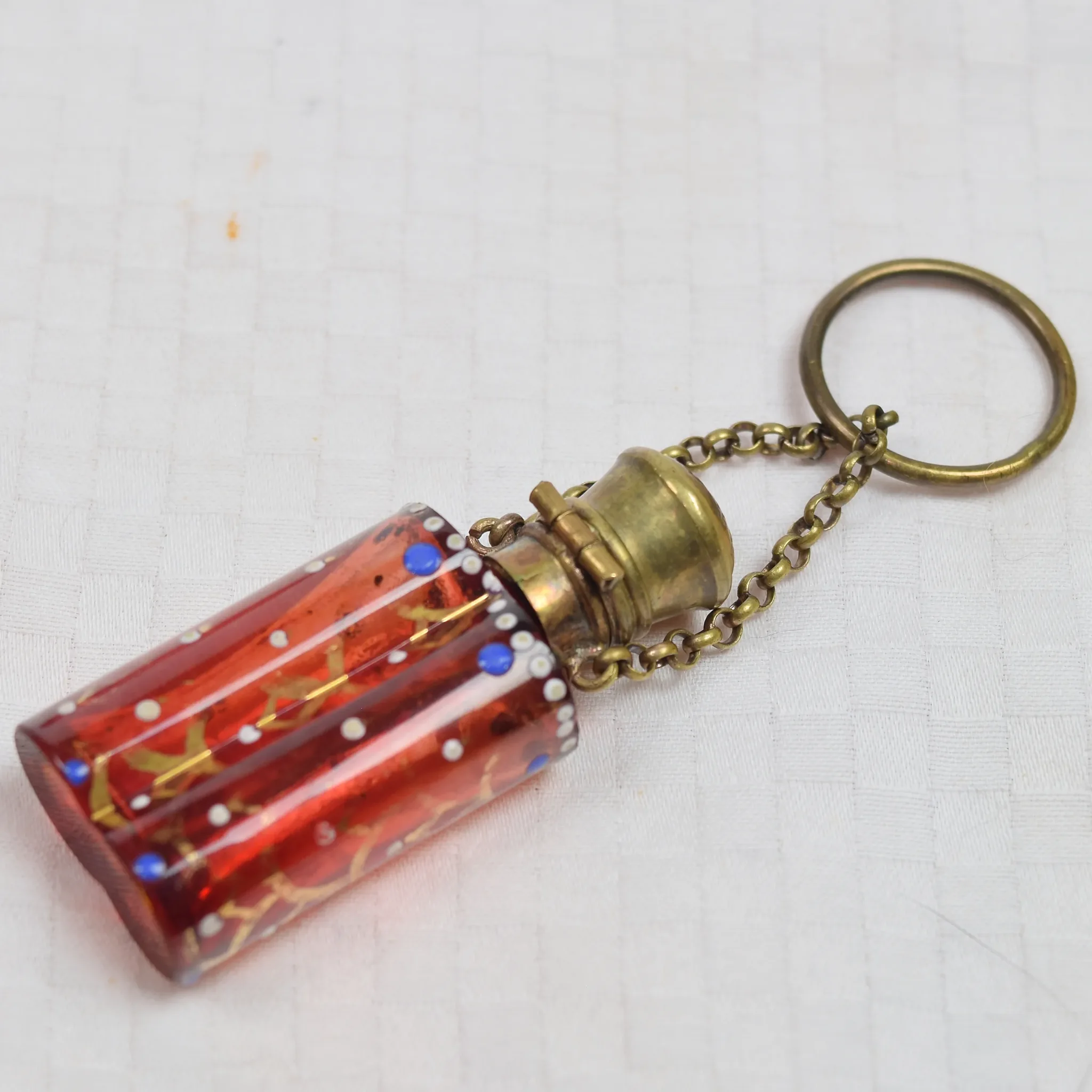 Antique Cranberry Glass Scent / Perfume Bottle Chatelaine - View 3