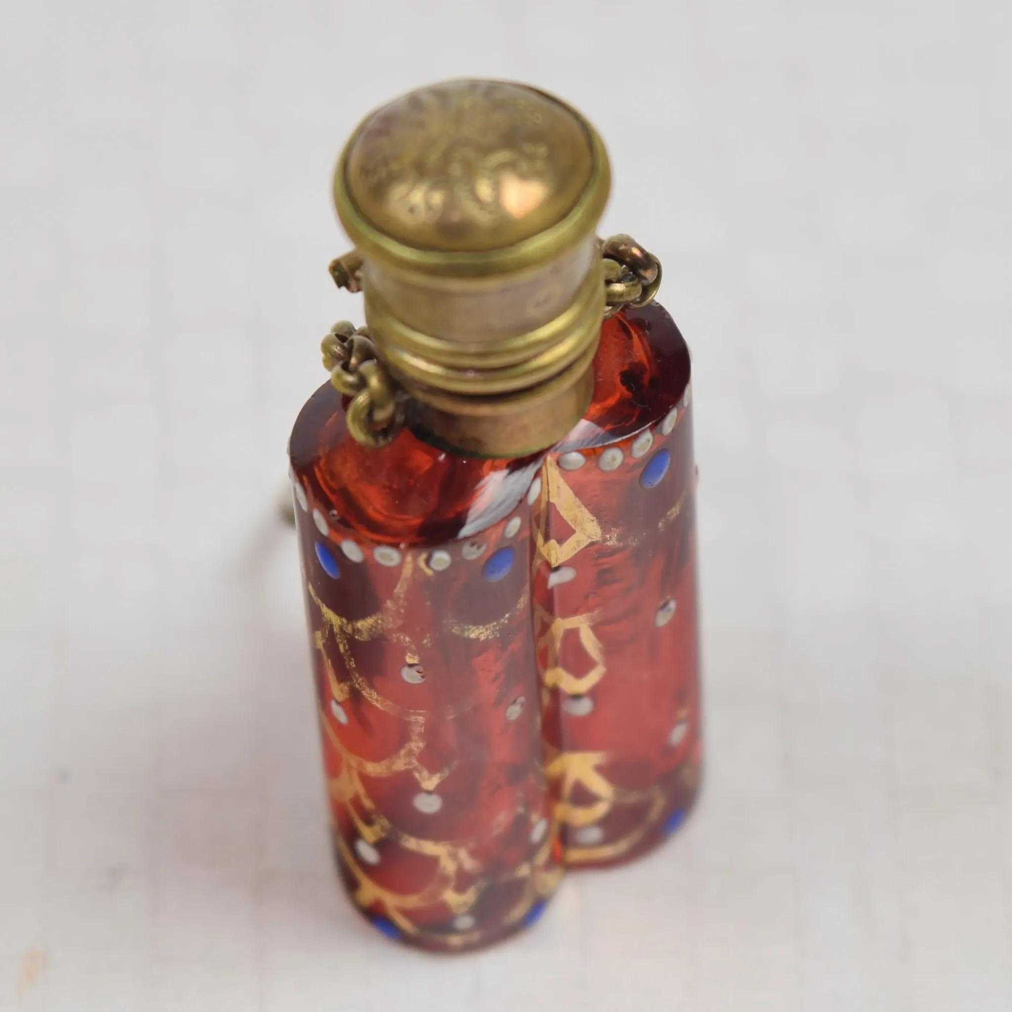 Antique Cranberry Glass Scent / Perfume Bottle Chatelaine - View 6