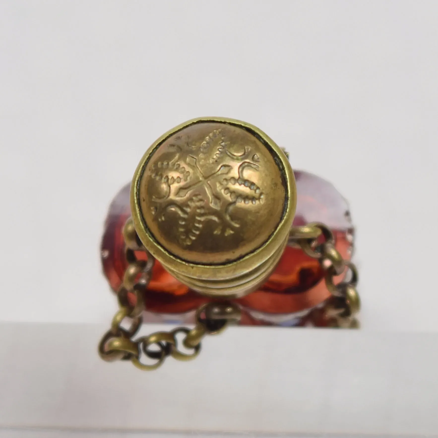 Antique Cranberry Glass Scent / Perfume Bottle Chatelaine - View 8