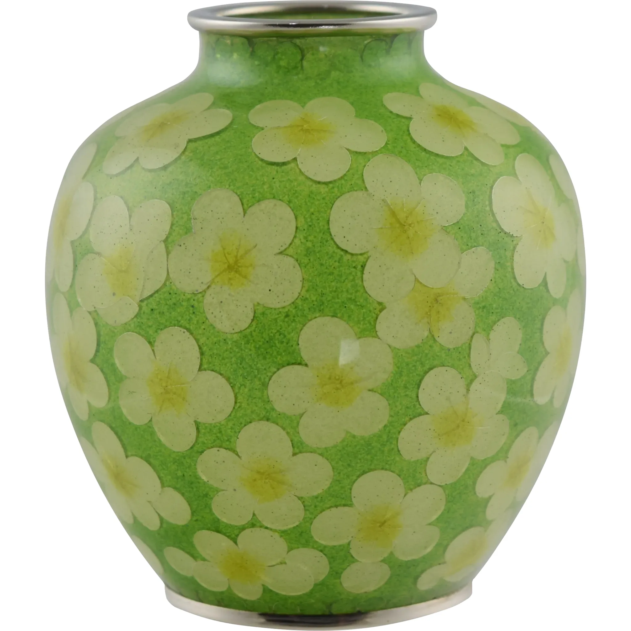 Vintage Japanese Green Plique-à-Jour Cloisonne Vase - Yellow Flowers