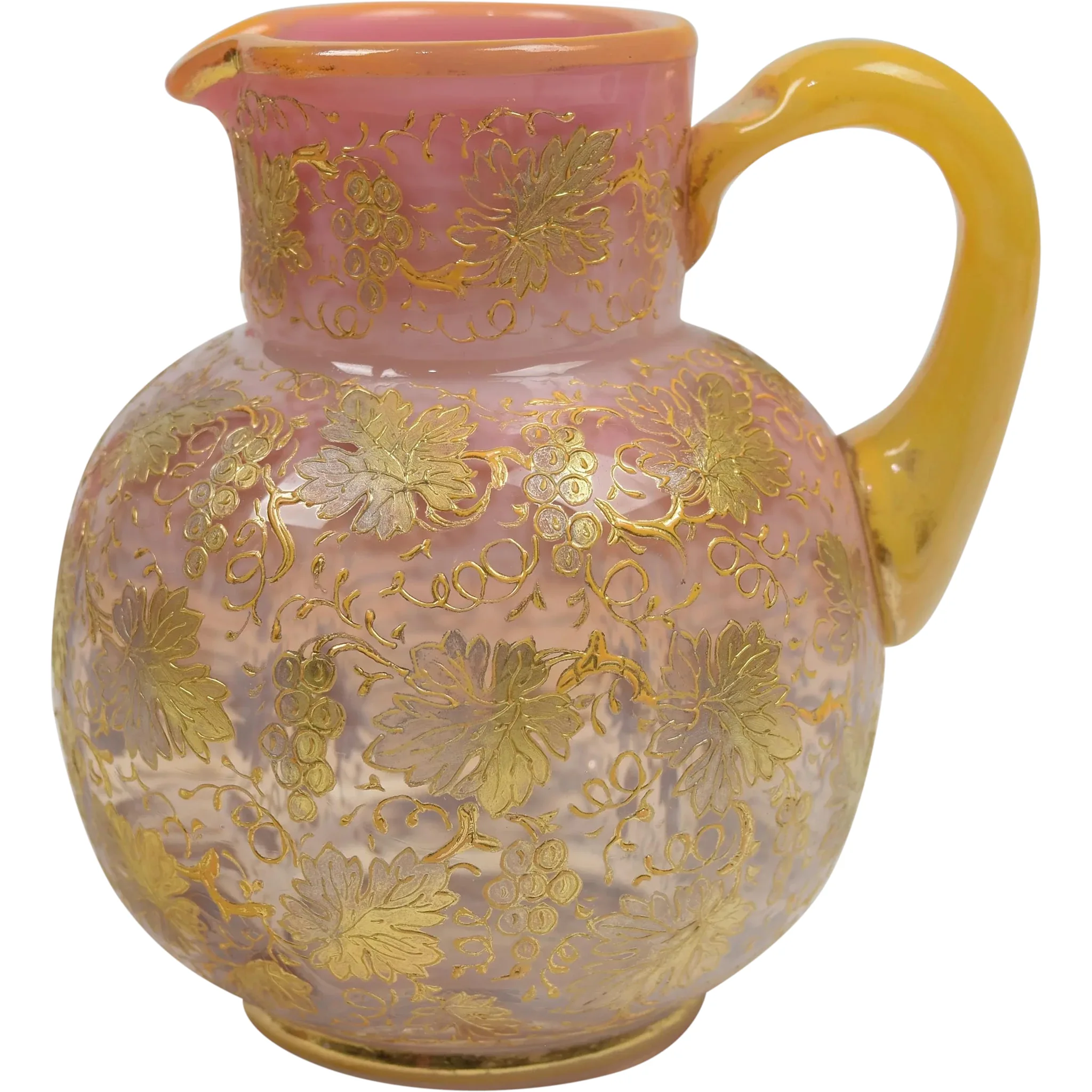Antique Moser Art Glass Opalescent Pitcher - Grapes