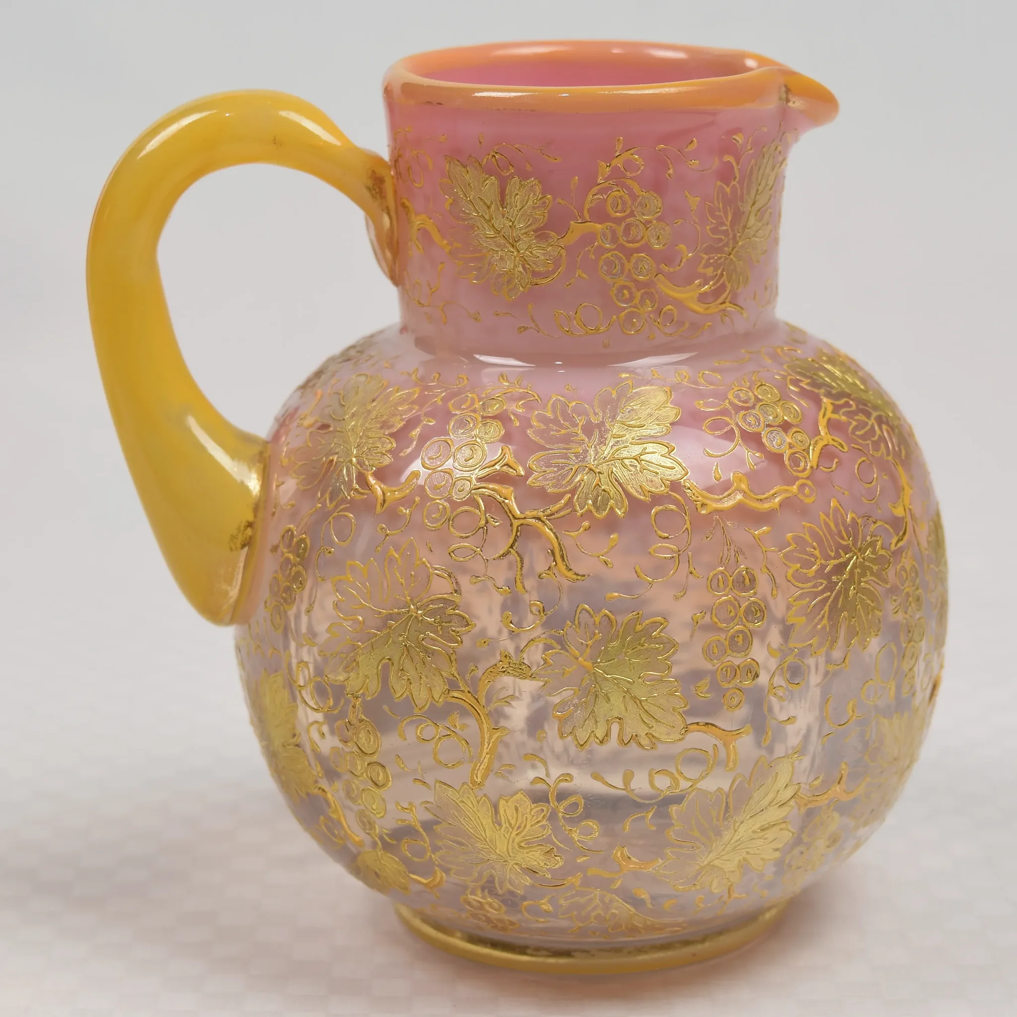 Antique Moser Art Glass Opalescent Pitcher - Grapes - View 3
