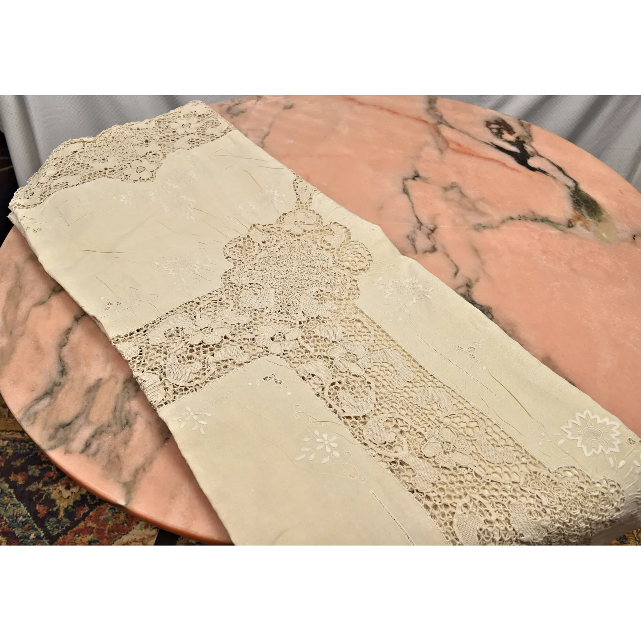 Vintage Italian Tablecloth - Linen, Crotchet, Embroidered - View 3