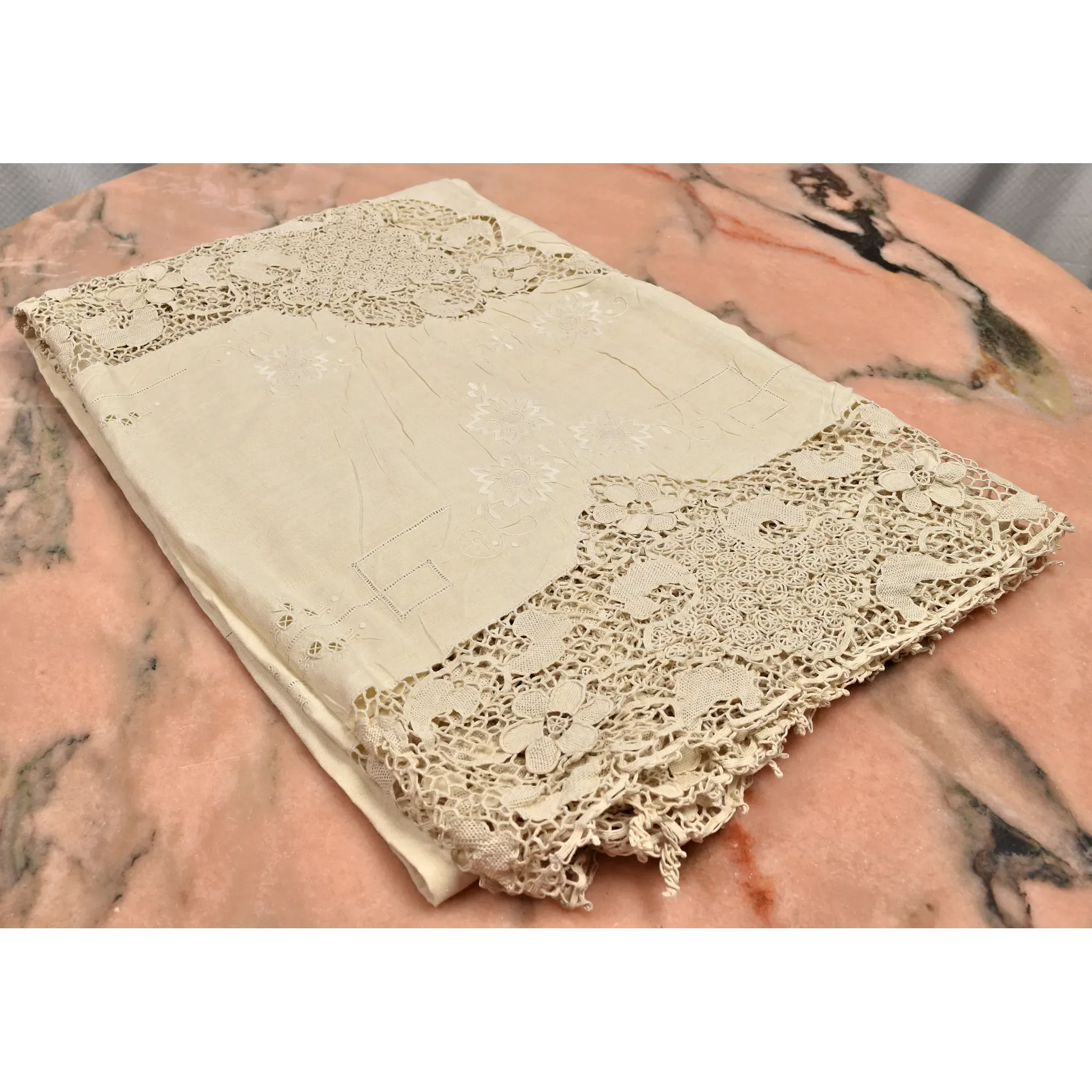 Vintage Italian Tablecloth - Linen, Crotchet, Embroidered - View 4