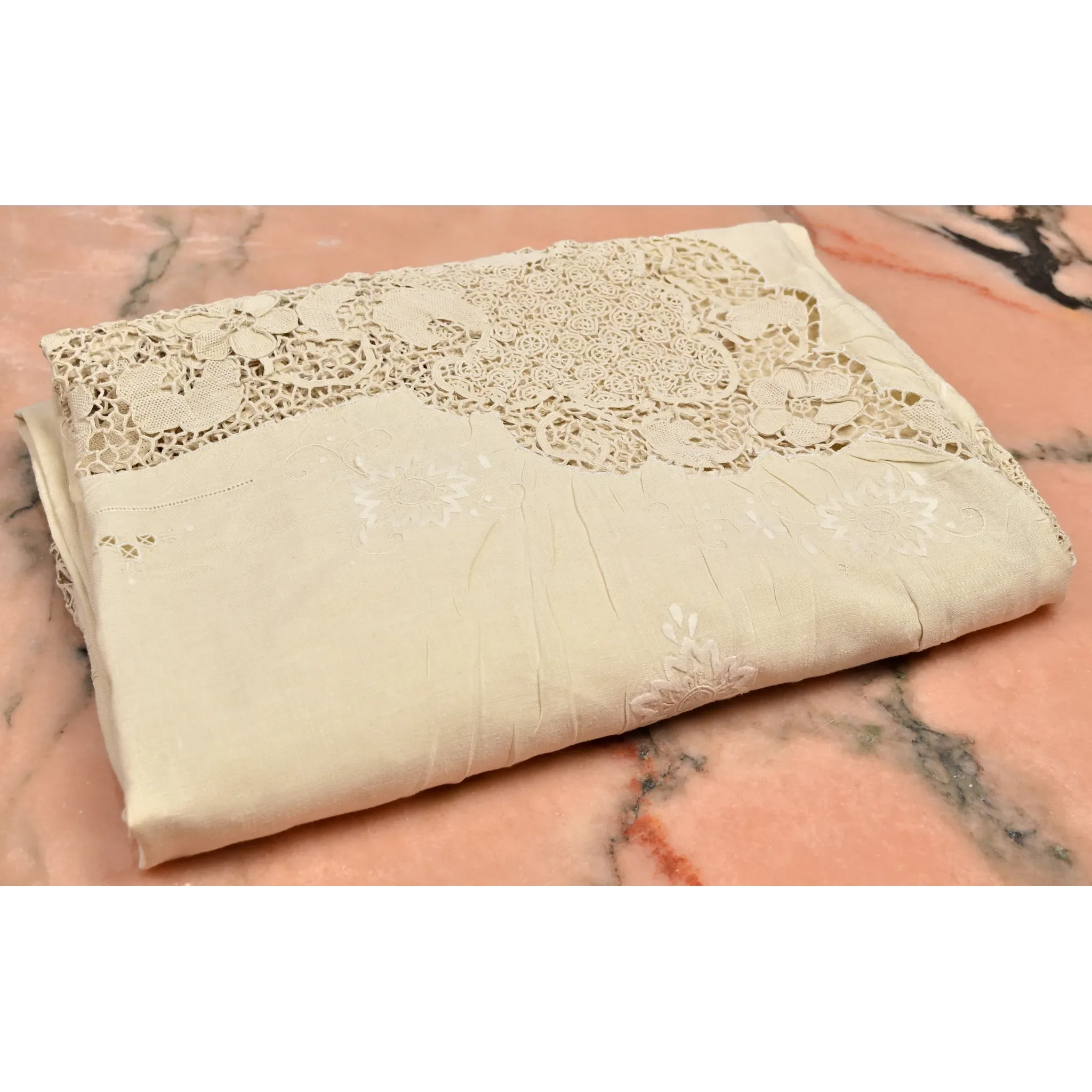 Vintage Italian Tablecloth - Linen, Crotchet, Embroidered - View 6