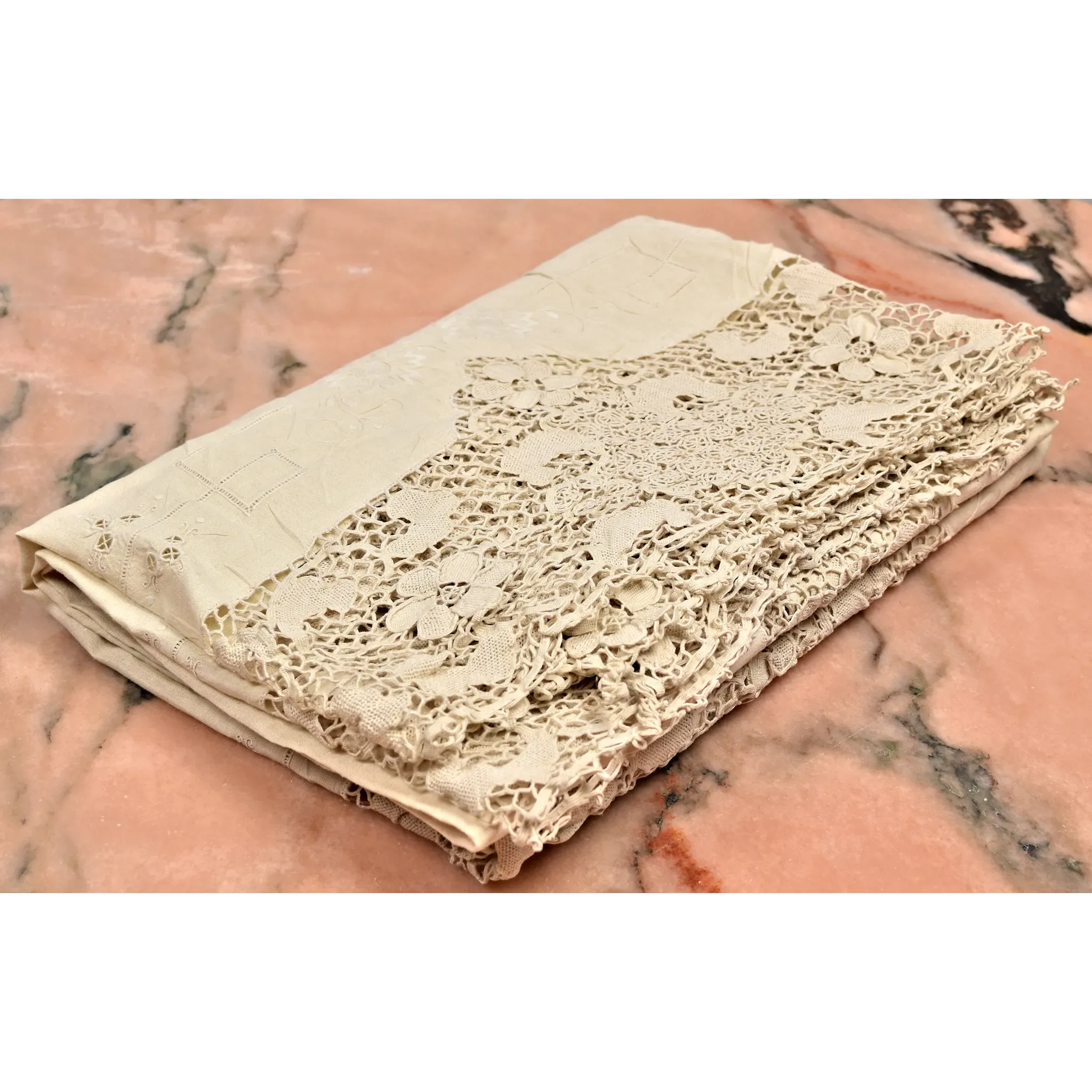 Vintage Italian Tablecloth - Linen, Crotchet, Embroidered - View 8