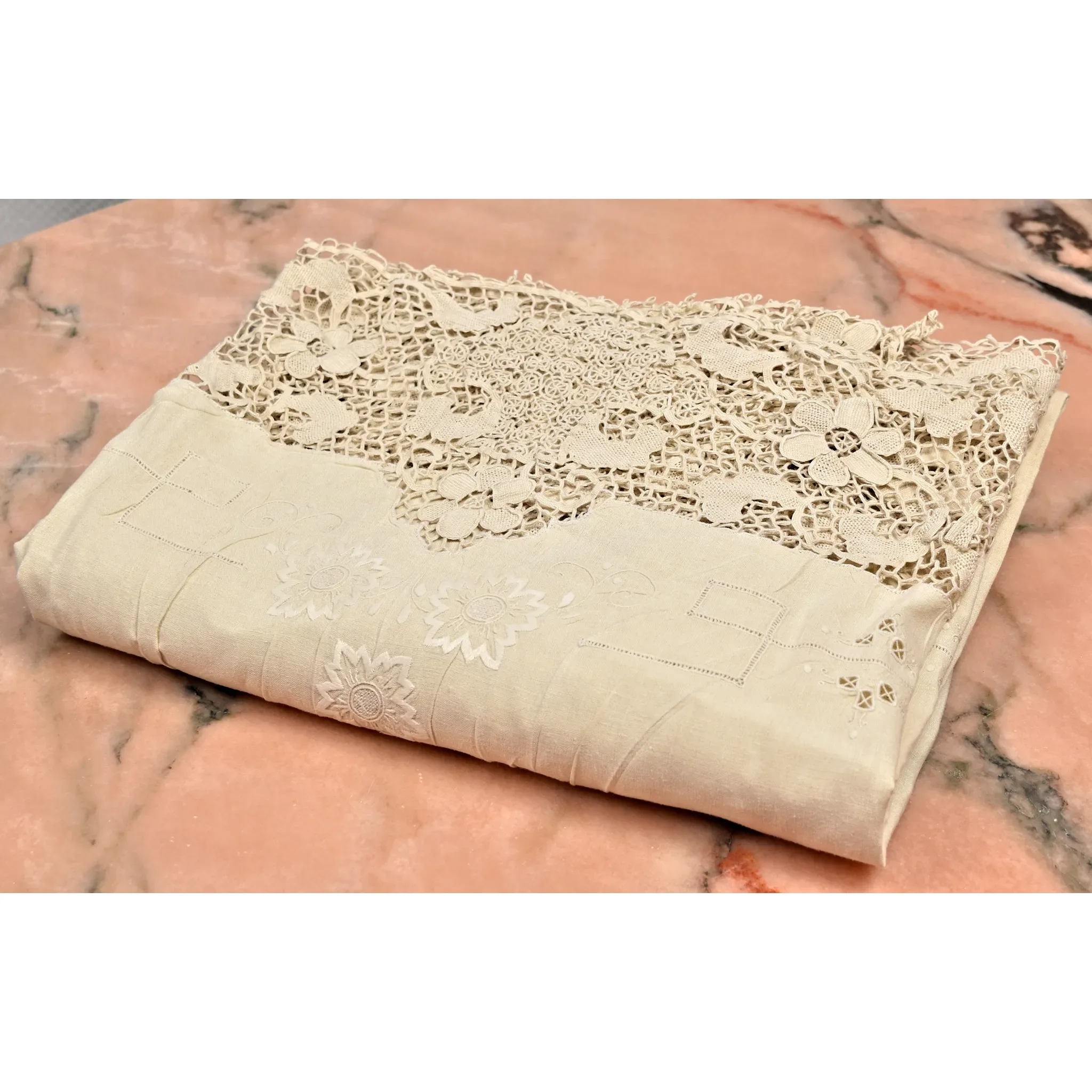 Vintage Italian Tablecloth - Linen, Crotchet, Embroidered - View 9