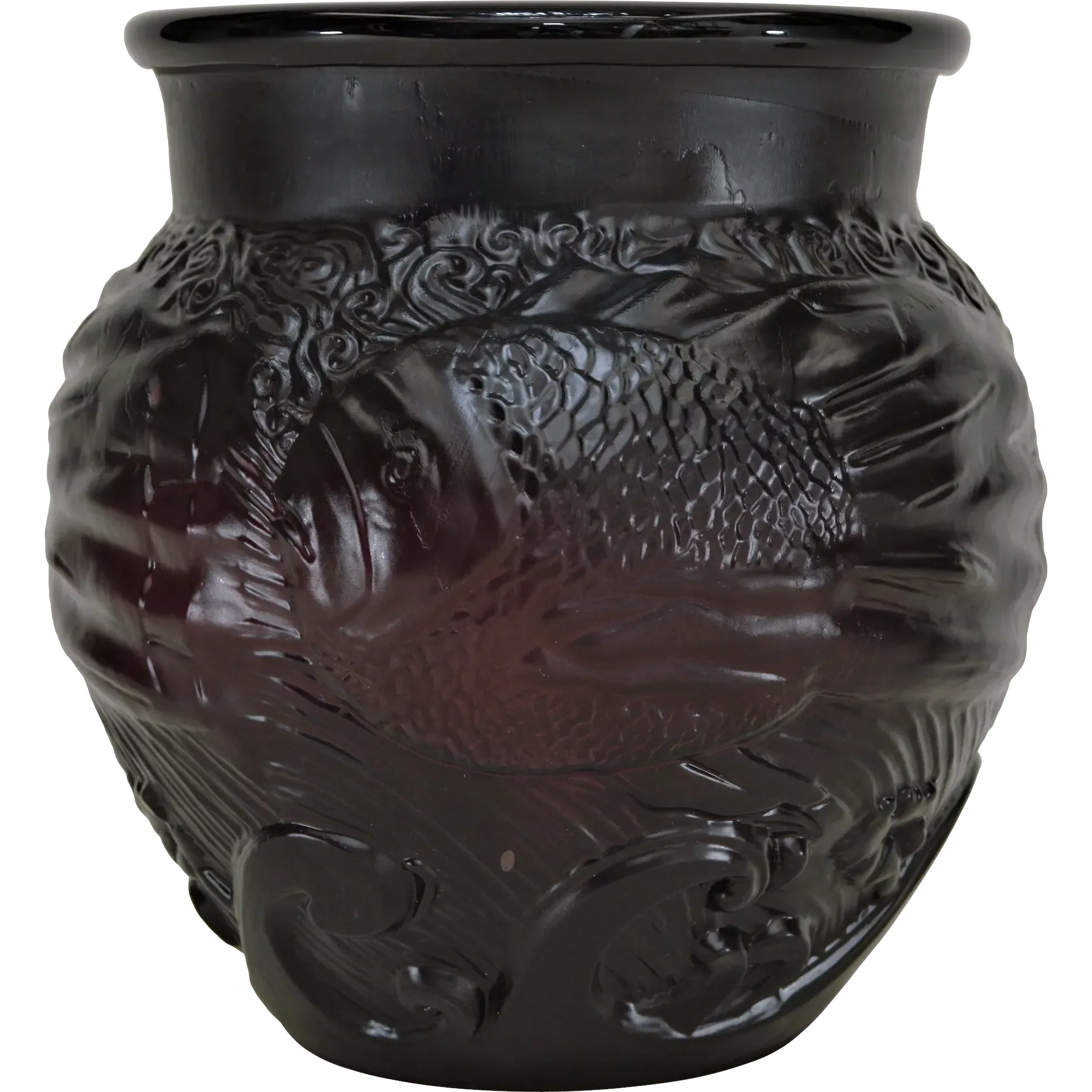 Ovington New York Art Glass Vase Acid Cutback Fish &amp; Waves