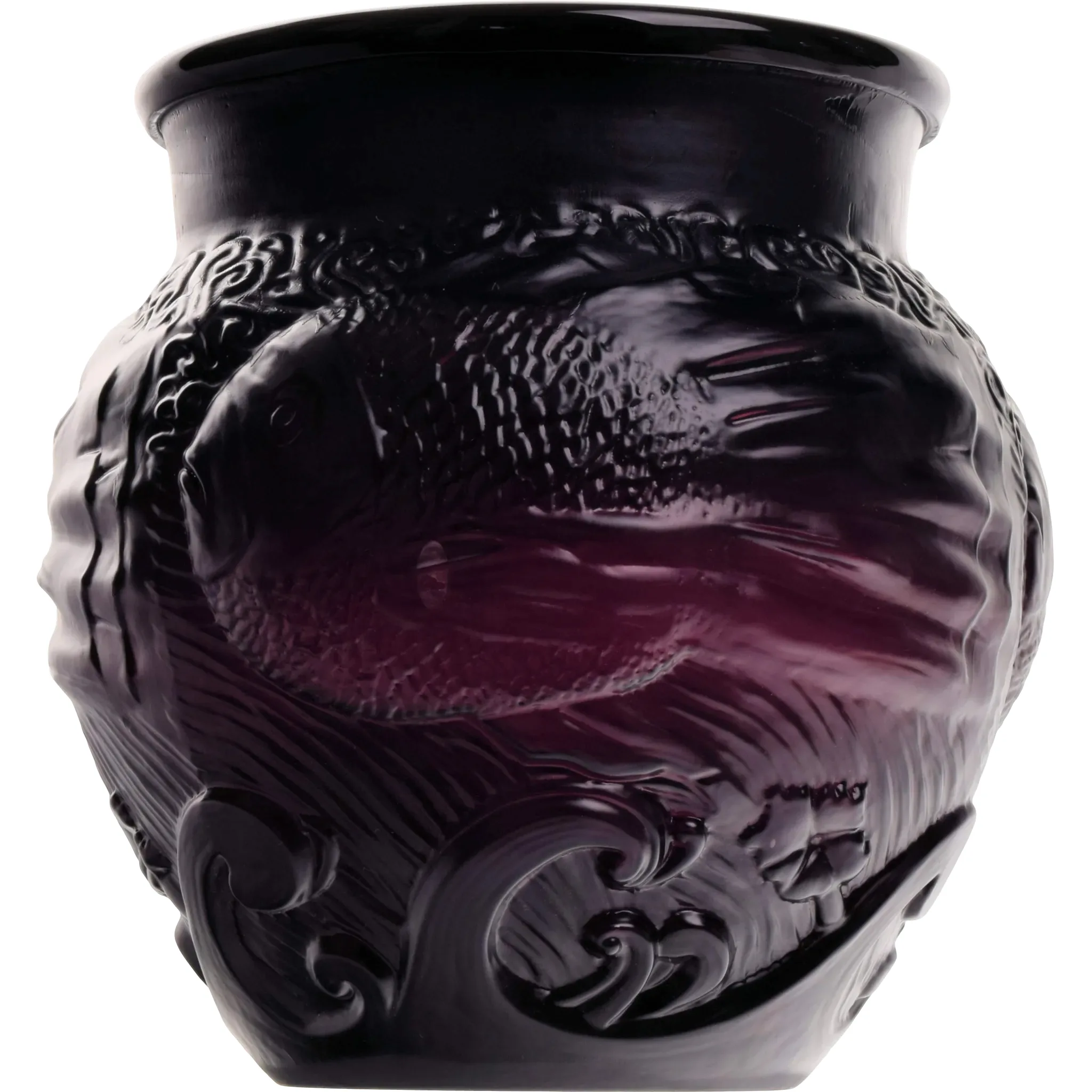 Ovington New York Art Glass Vase Acid Cutback Fish & Waves - View 10