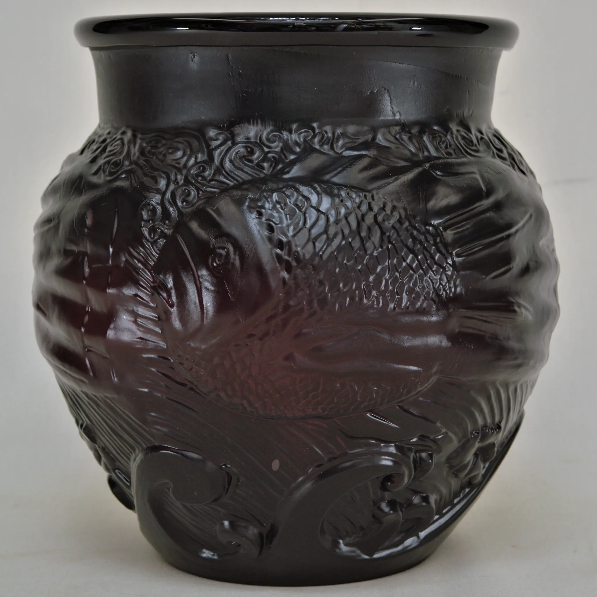 Ovington New York Art Glass Vase Acid Cutback Fish & Waves - View 2
