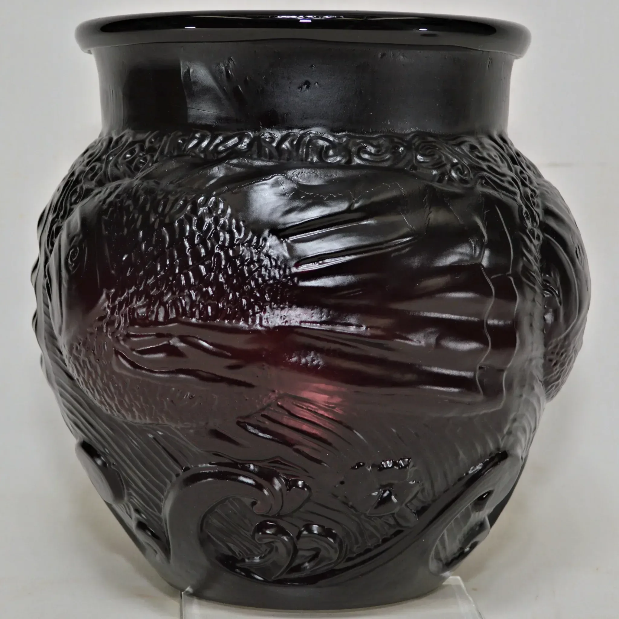 Ovington New York Art Glass Vase Acid Cutback Fish & Waves - View 3