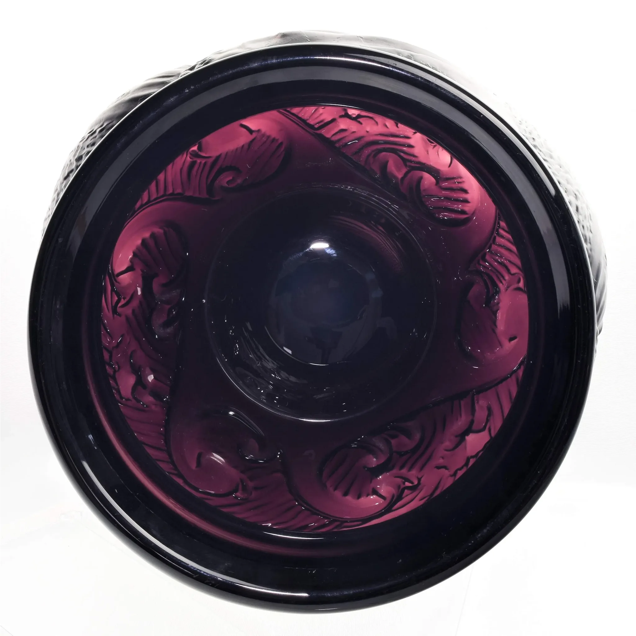 Ovington New York Art Glass Vase Acid Cutback Fish & Waves - View 4