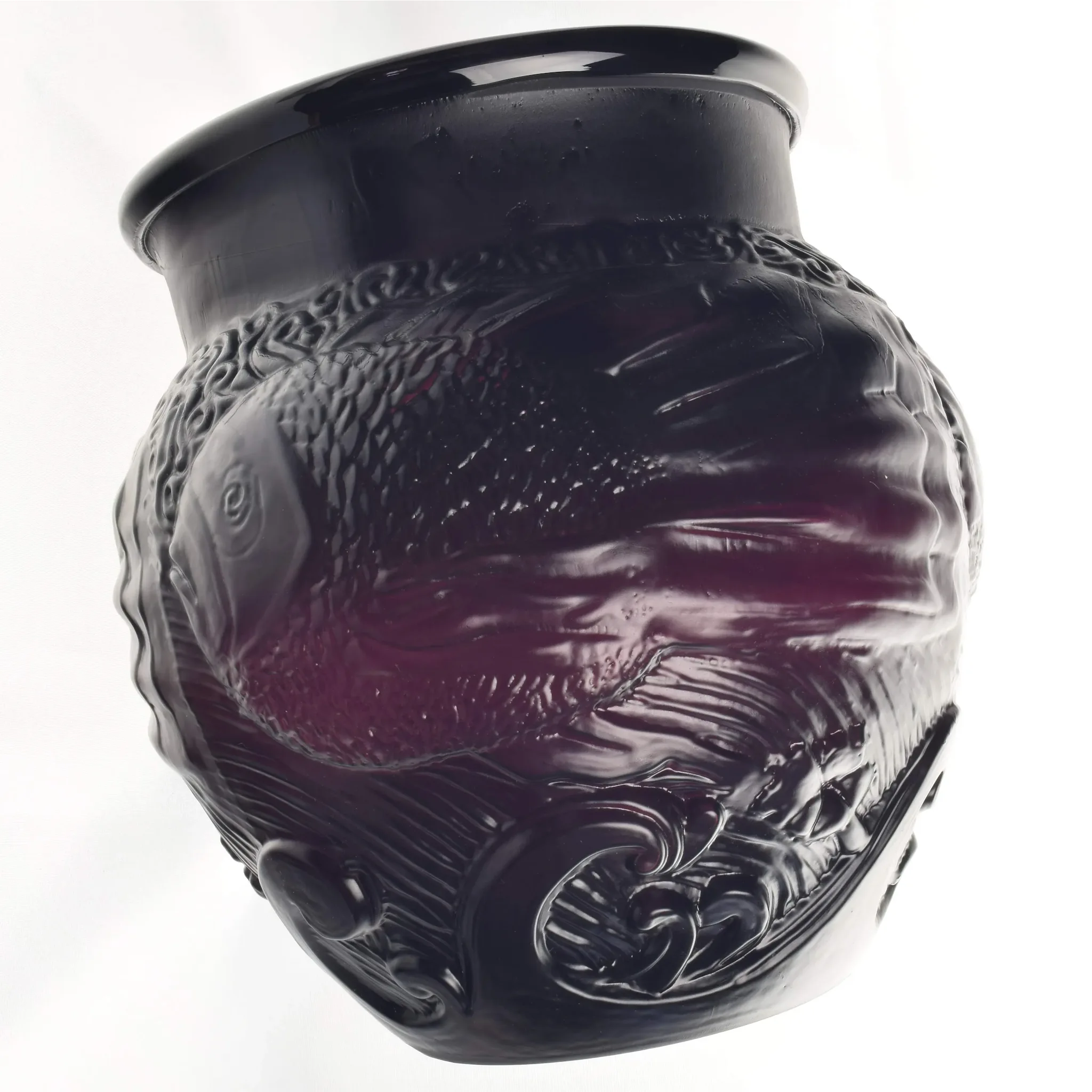 Ovington New York Art Glass Vase Acid Cutback Fish & Waves - View 9