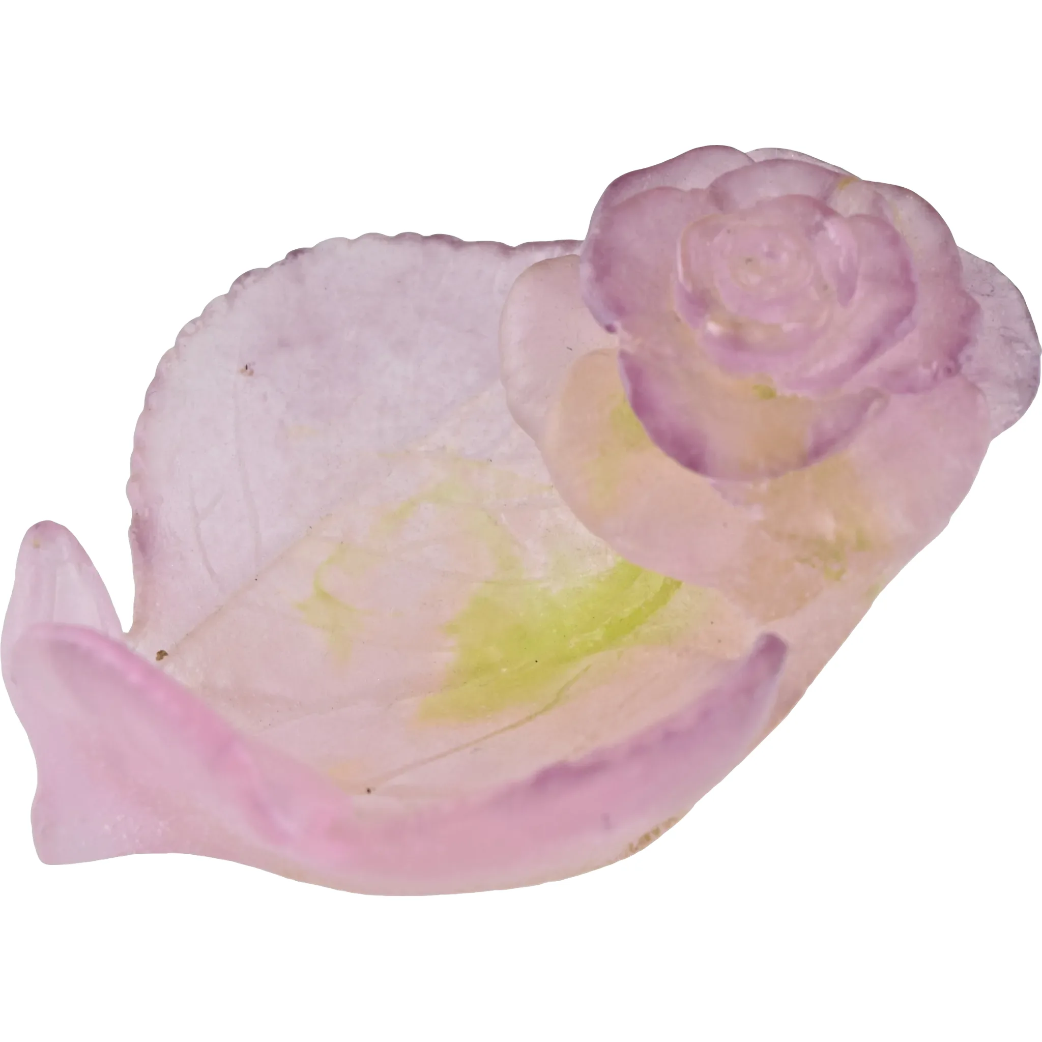 Vintage Daum Crystal Pate de Verre Small Rose Passion Dish