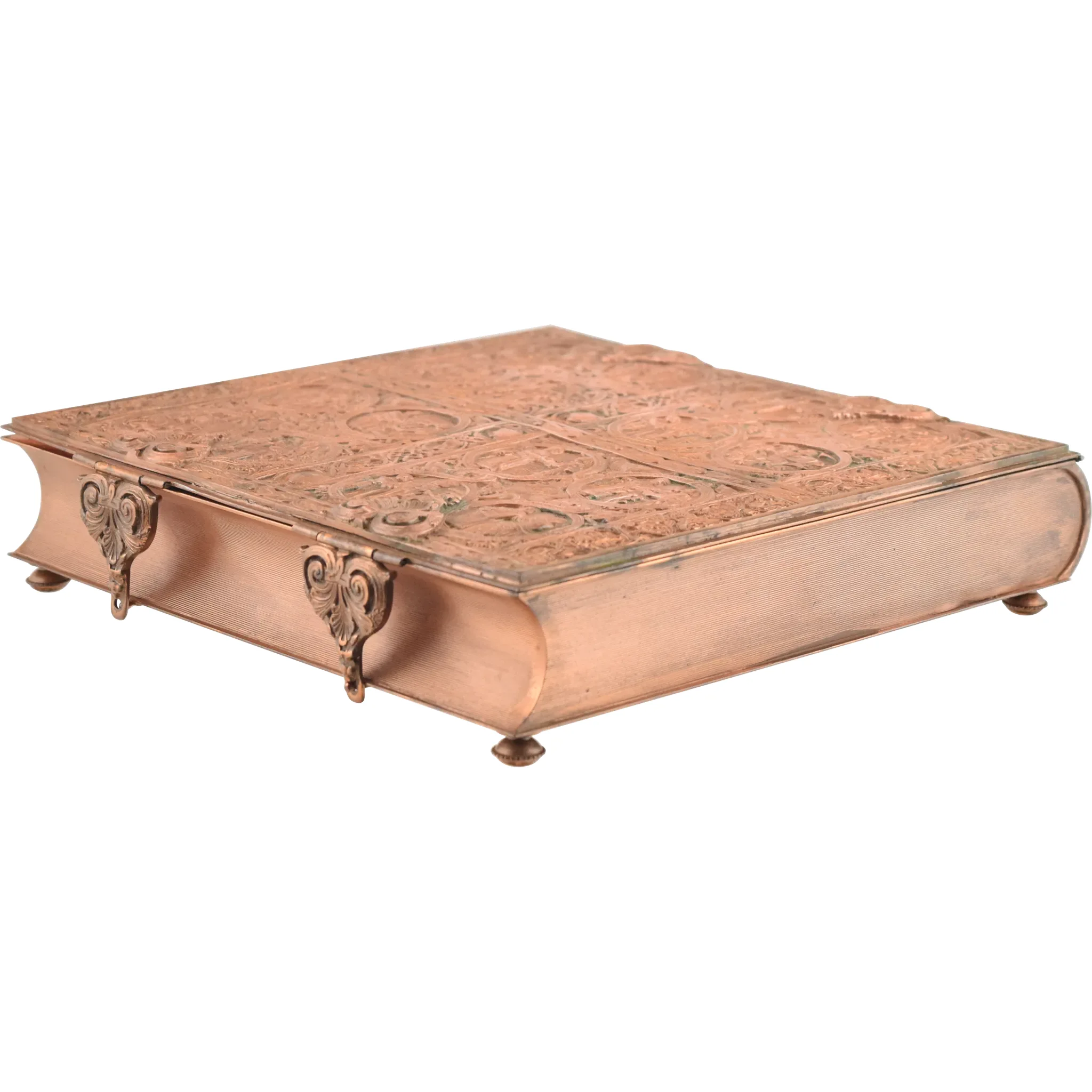 Antique Romanesque Style Copper Trinket or Letter Book Box