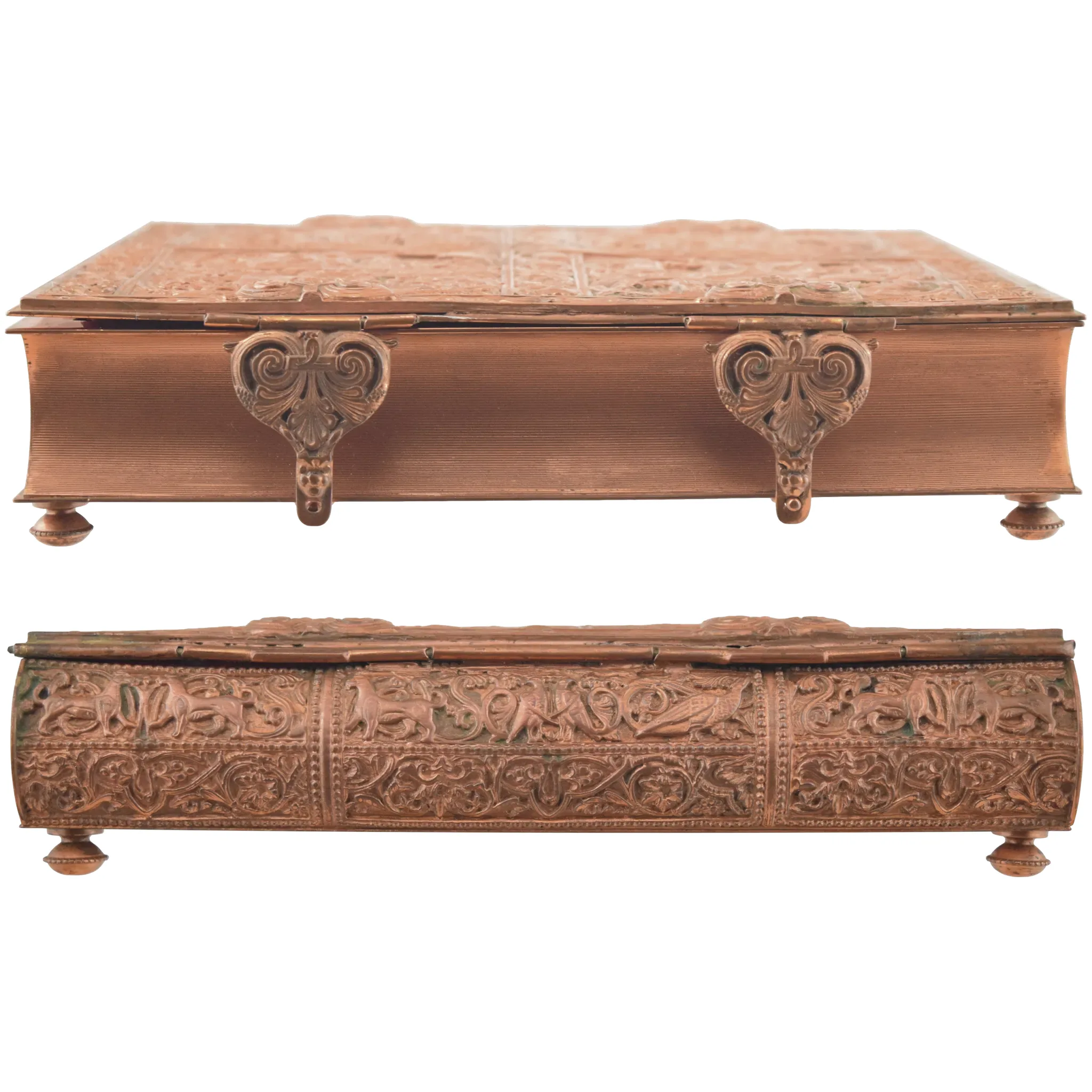 Antique Romanesque Style Copper Trinket or Letter Book Box - View 7