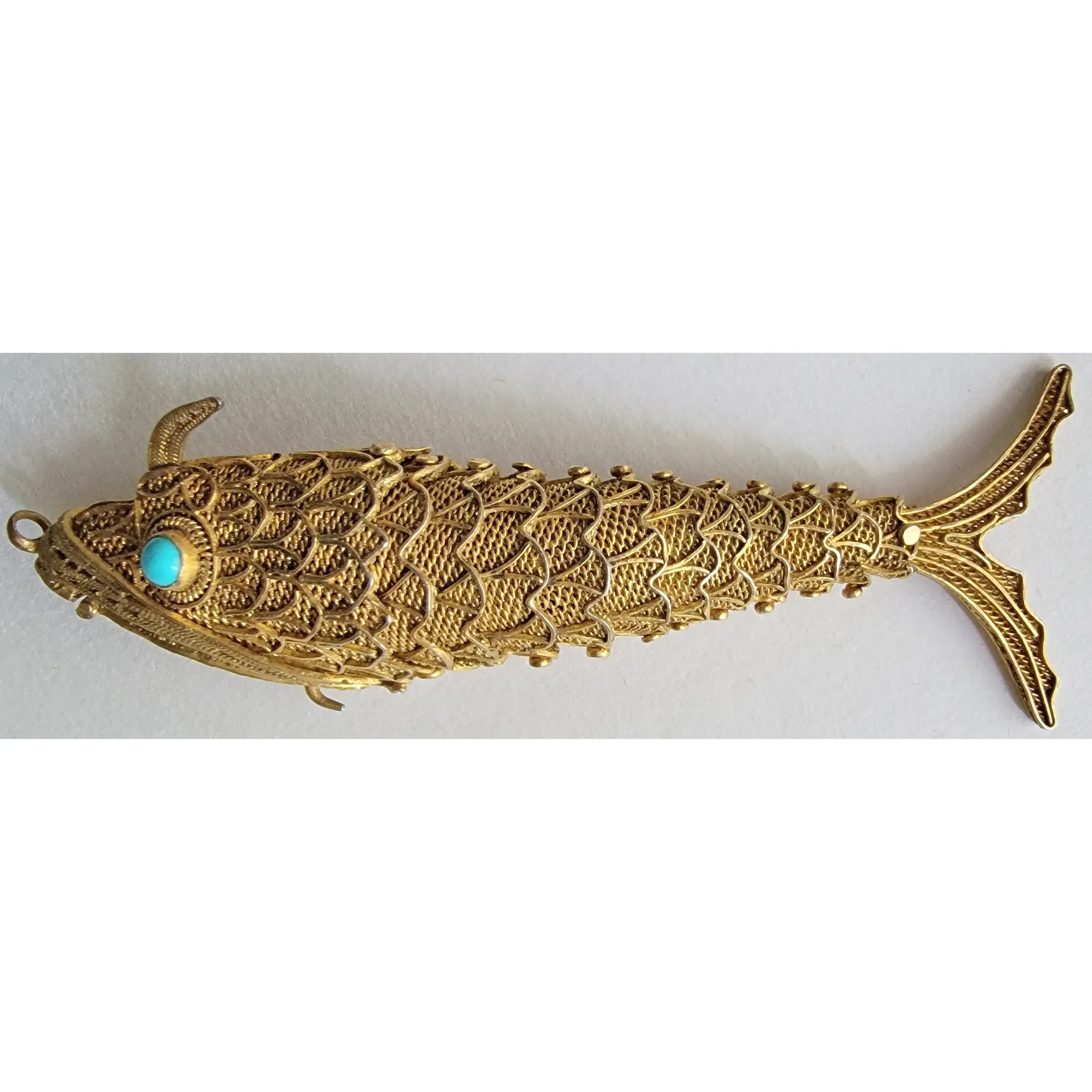 Pair of Sterling Silver Vermeil Chinese Export Fish Pomander Pendants - View 2