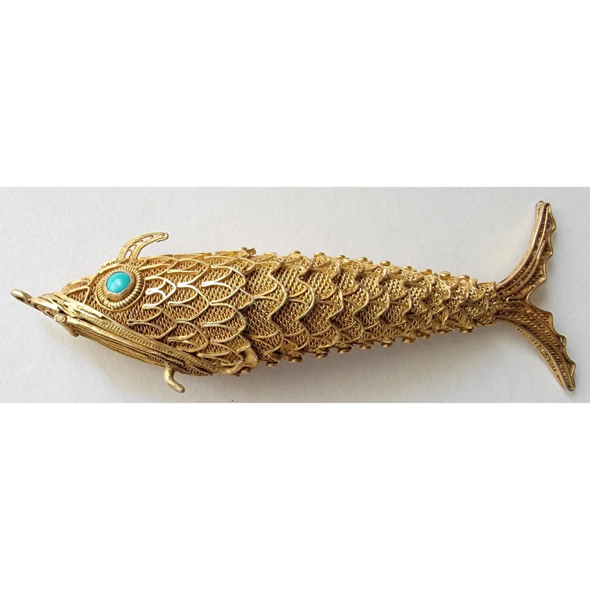Pair of Sterling Silver Vermeil Chinese Export Fish Pomander Pendants - View 3