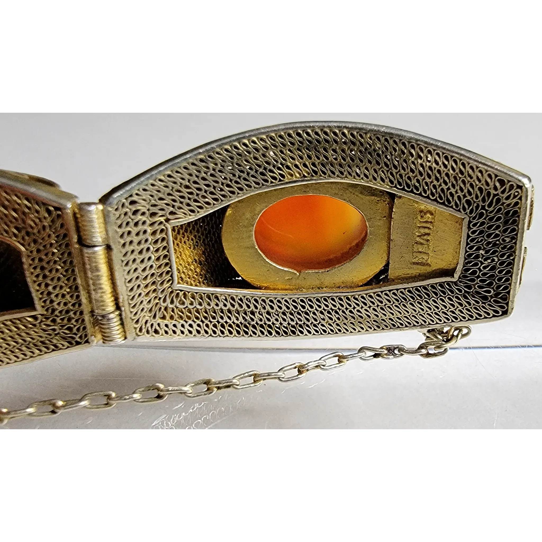 Vintage Enameled Chinese Export Sterling Silver Vermeil Carnelian Bracelet - View 6