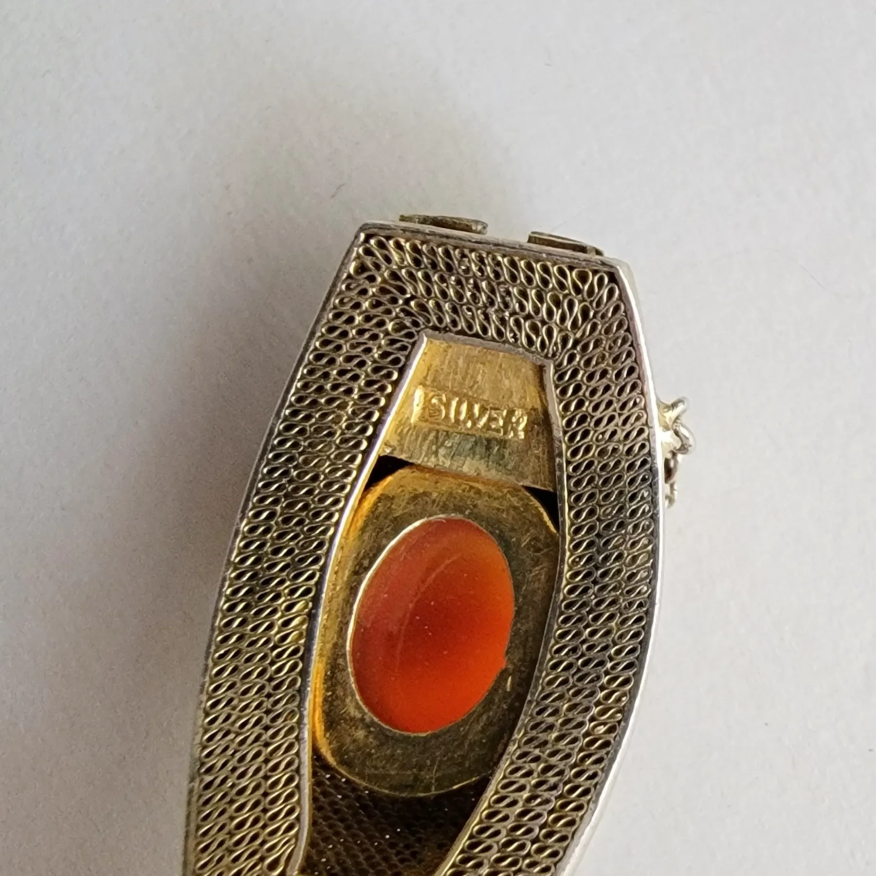 Vintage Enameled Chinese Export Sterling Silver Vermeil Carnelian Bracelet - View 7