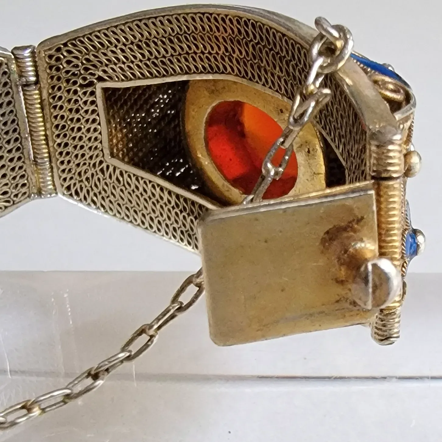 Vintage Enameled Chinese Export Sterling Silver Vermeil Carnelian Bracelet - View 8
