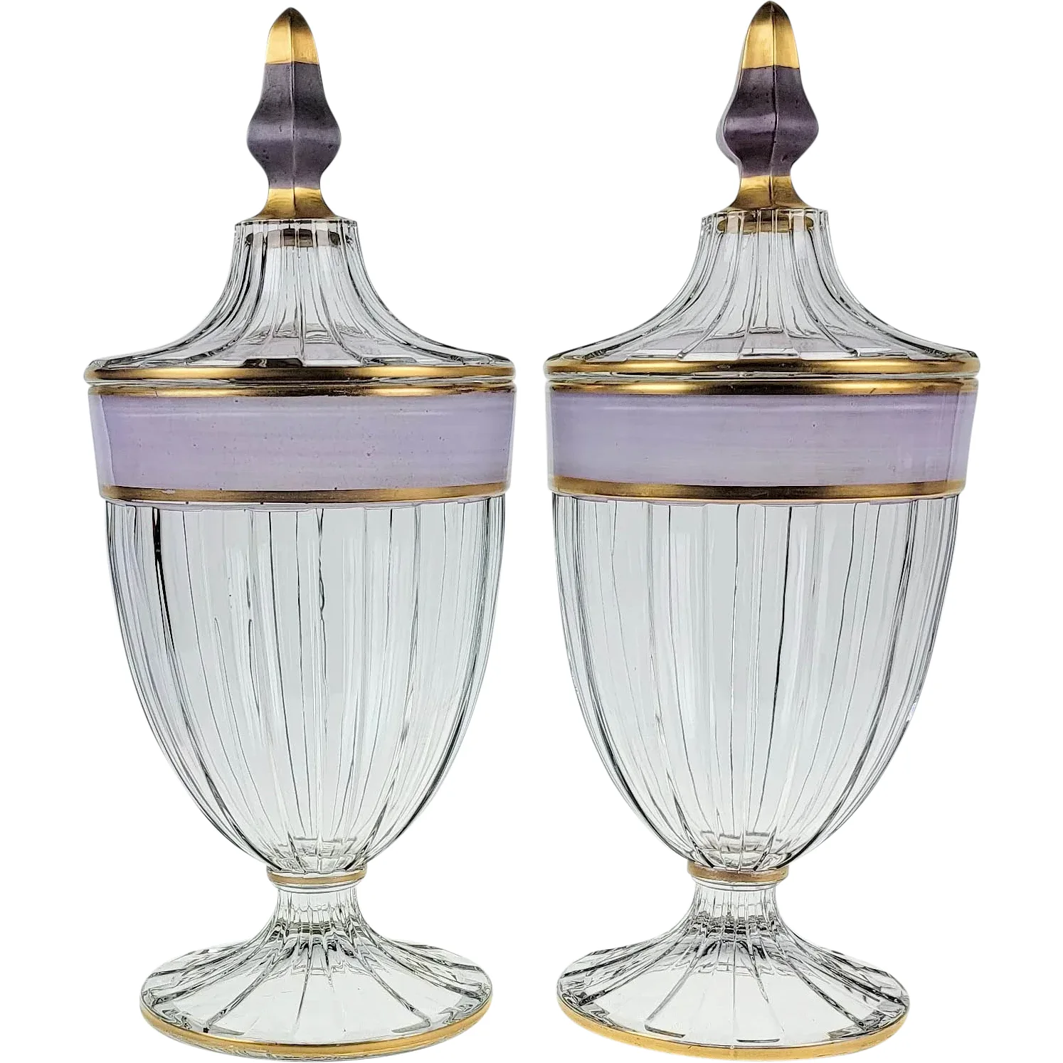Pair Heisey #465 3-Lb Candy Jars - Scarce
