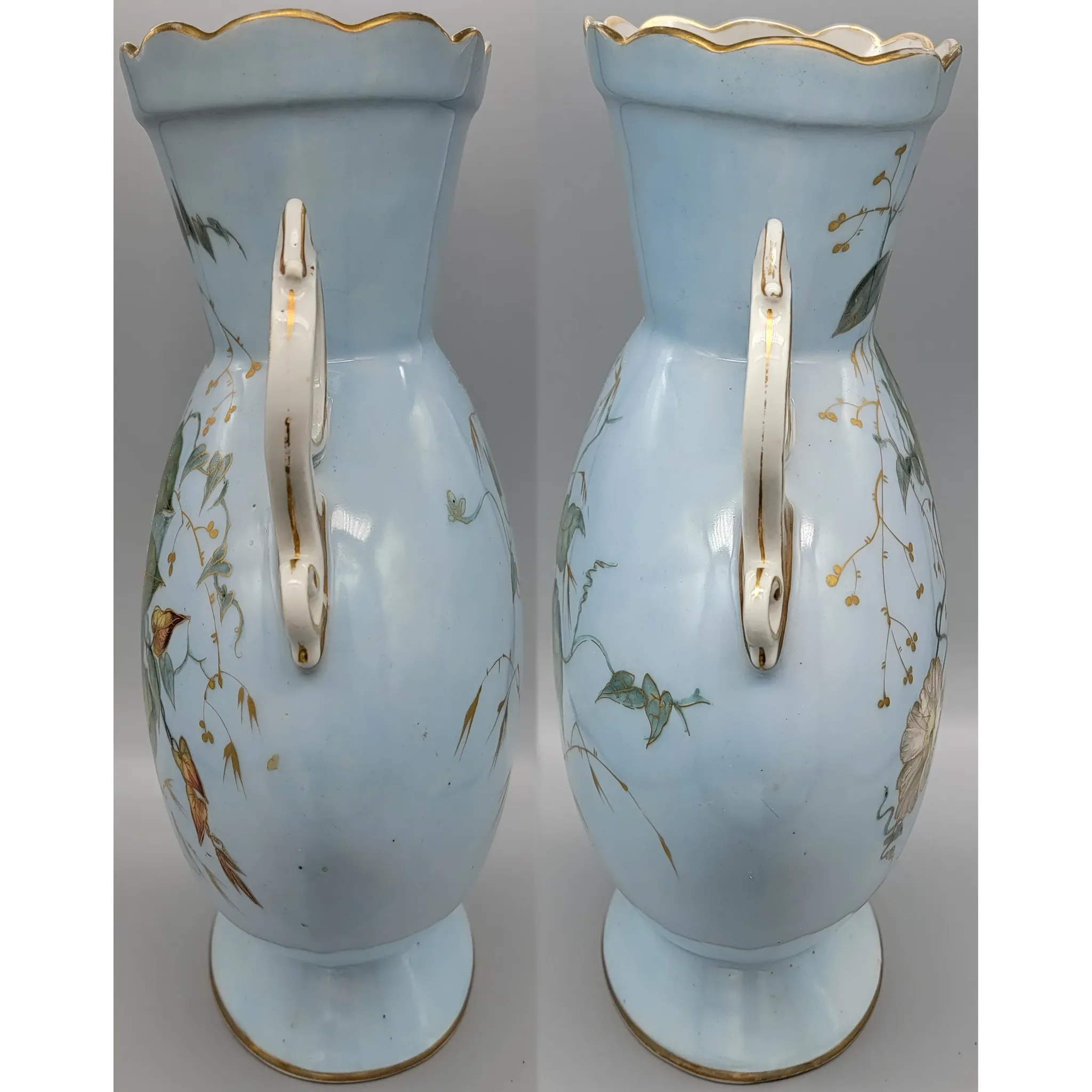 Pair Large Old Paris French Porcelain Vases - Morning Glories - View 10