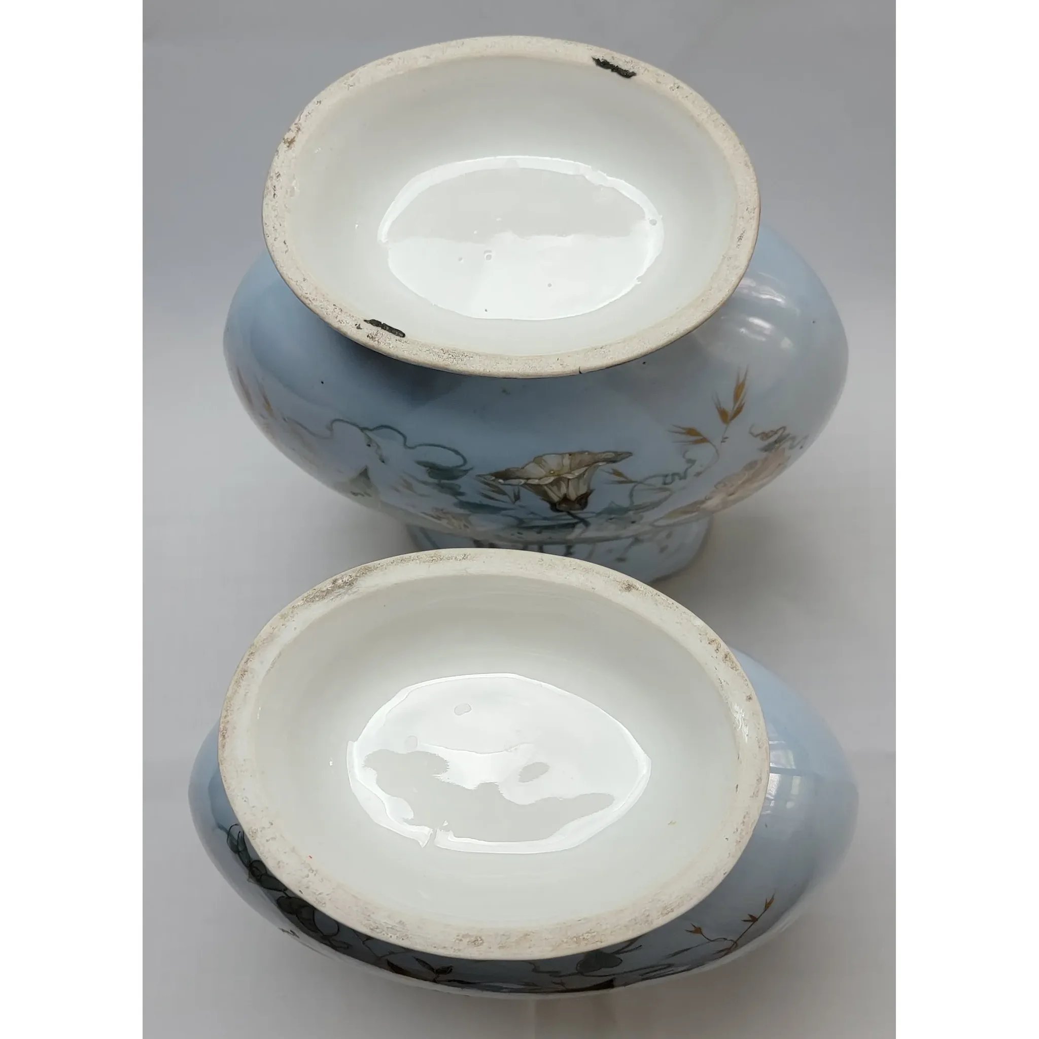 Pair Large Old Paris French Porcelain Vases - Morning Glories - View 12