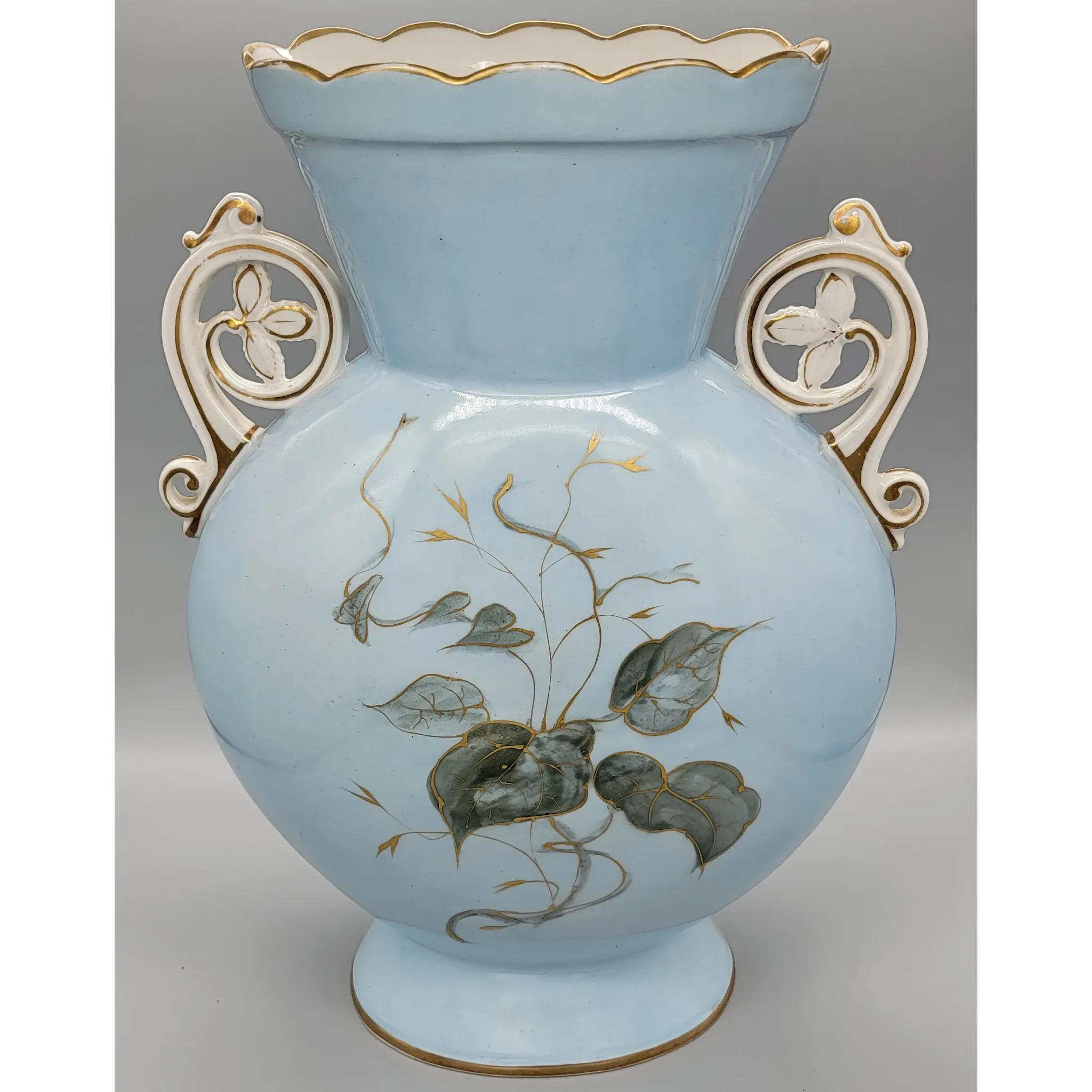 Pair Large Old Paris French Porcelain Vases - Morning Glories - View 3