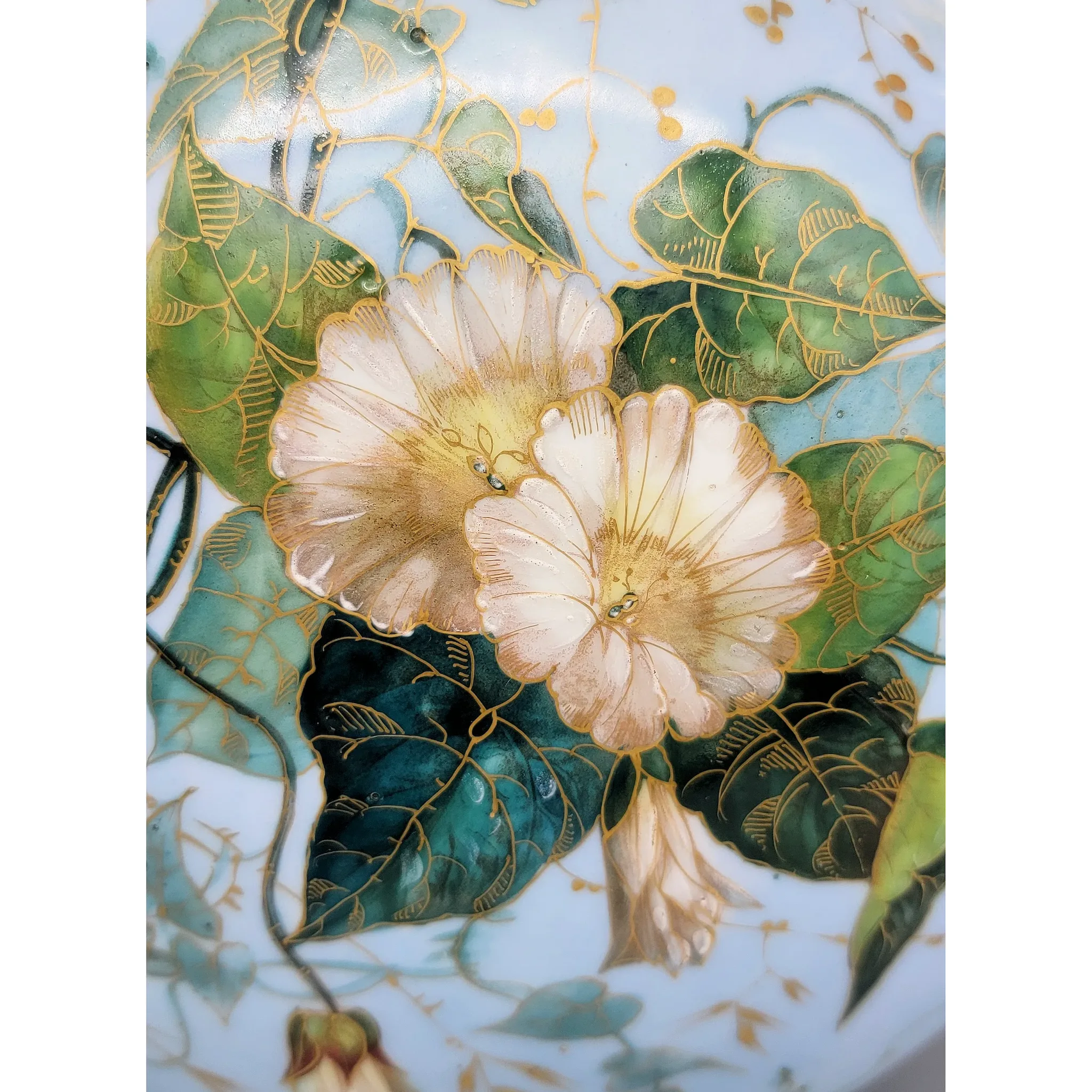 Pair Large Old Paris French Porcelain Vases - Morning Glories - View 7