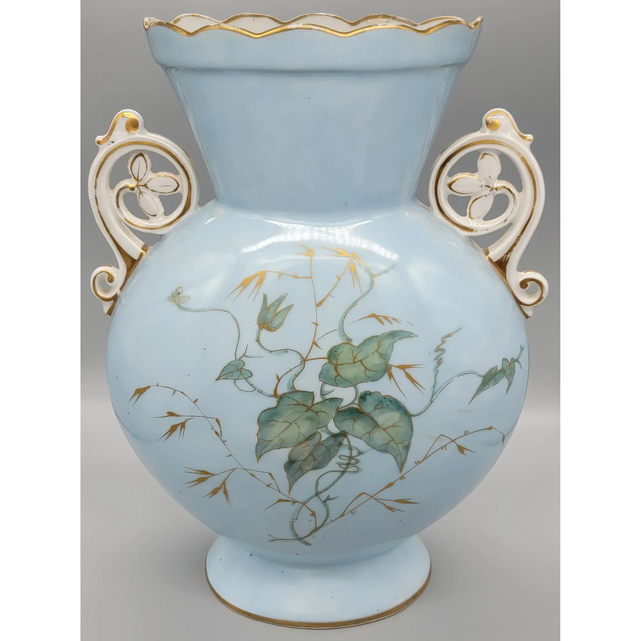 Pair Large Old Paris French Porcelain Vases - Morning Glories - View 9