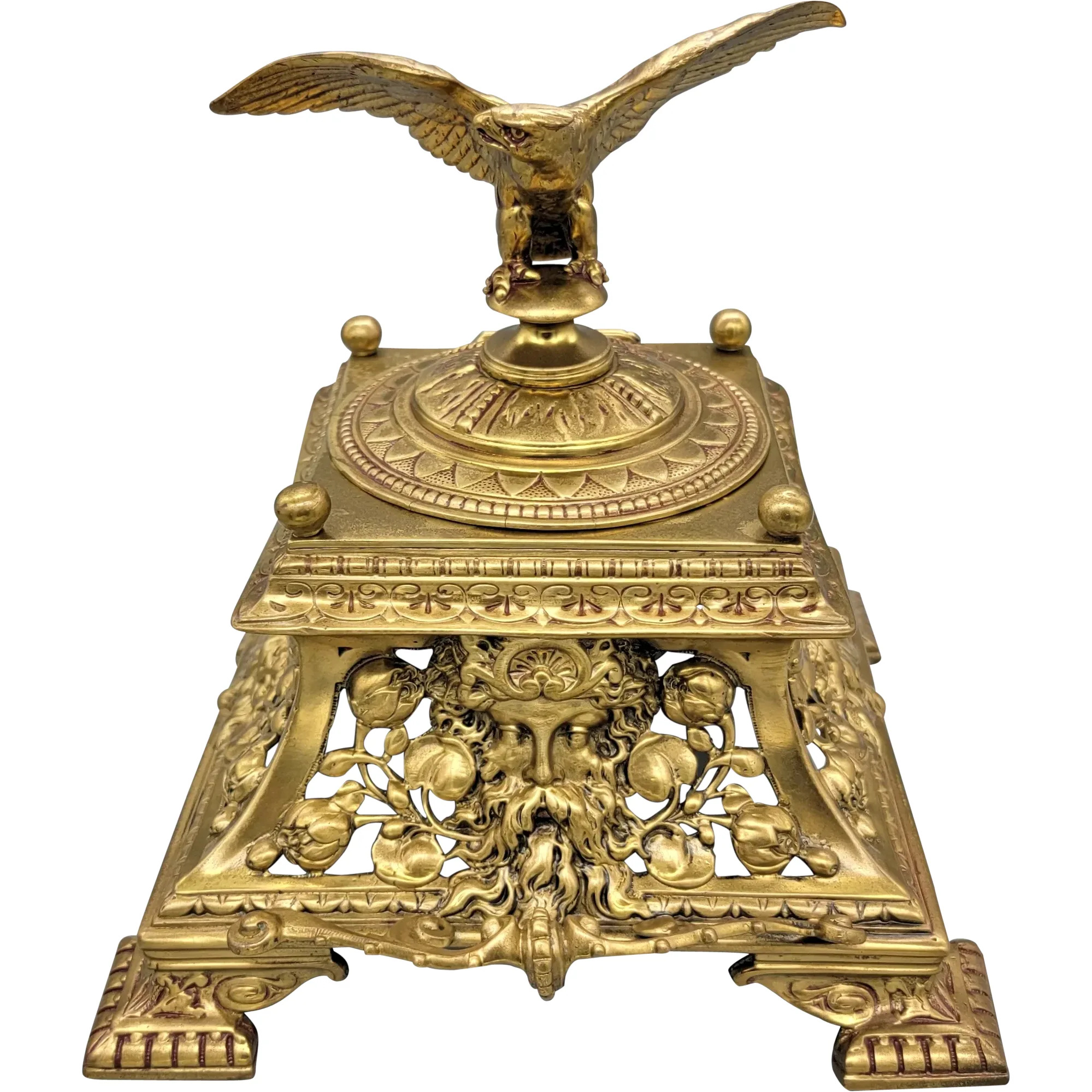 Antique Bronze Napoleon III Inkwell Eagle Finial on Lid