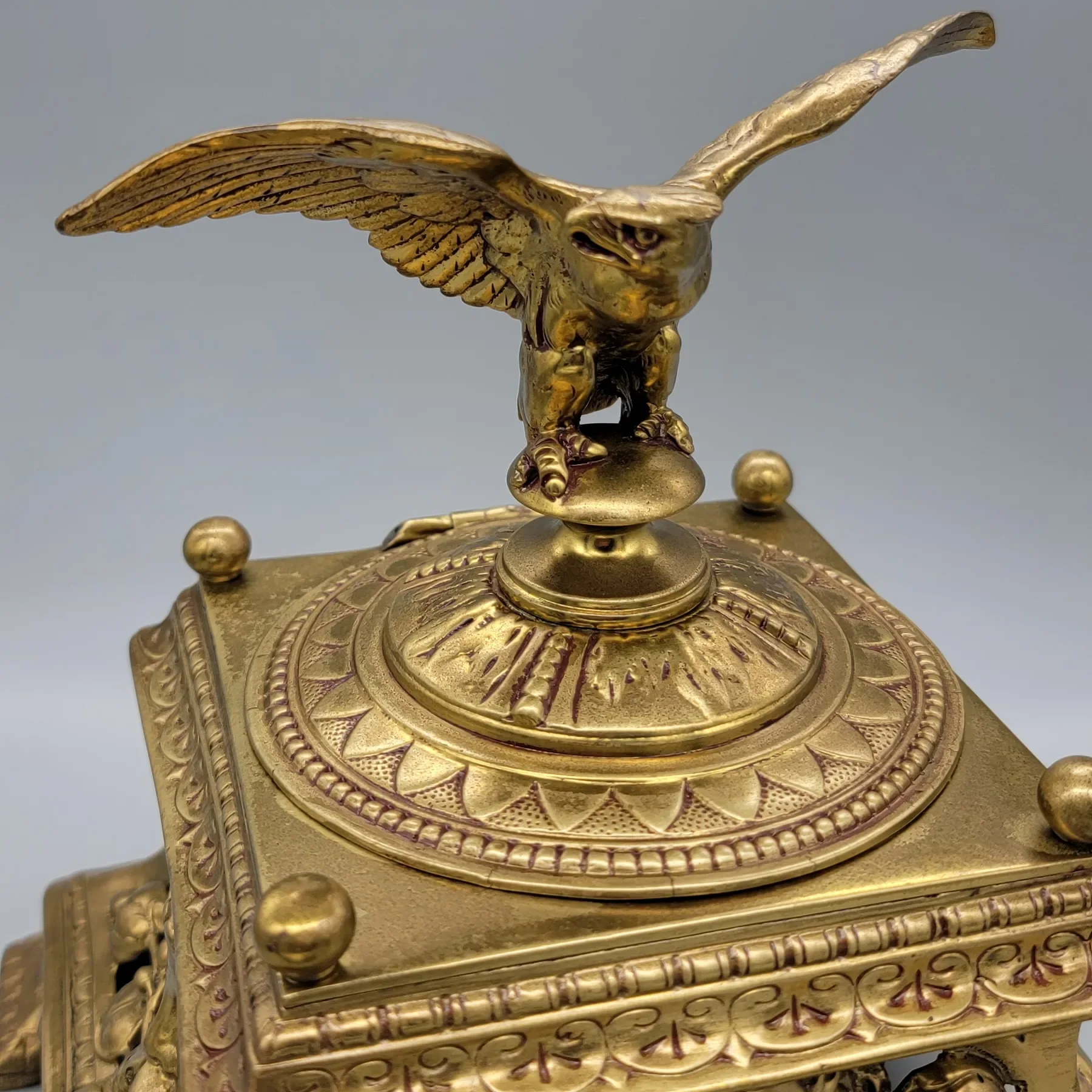 Antique Bronze Napoleon III Inkwell Eagle Finial on Lid - View 10