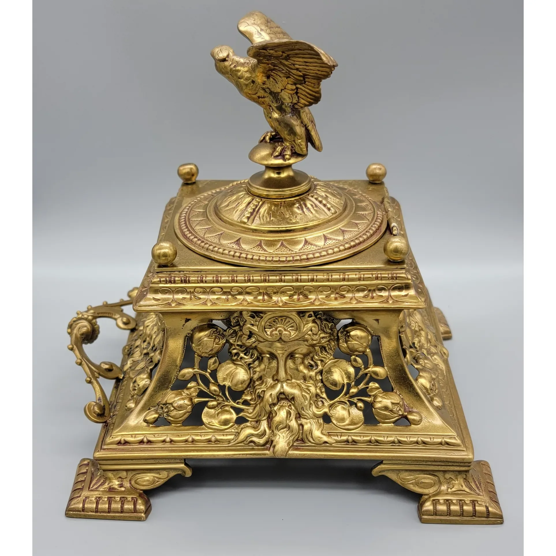 Antique Bronze Napoleon III Inkwell Eagle Finial on Lid - View 4