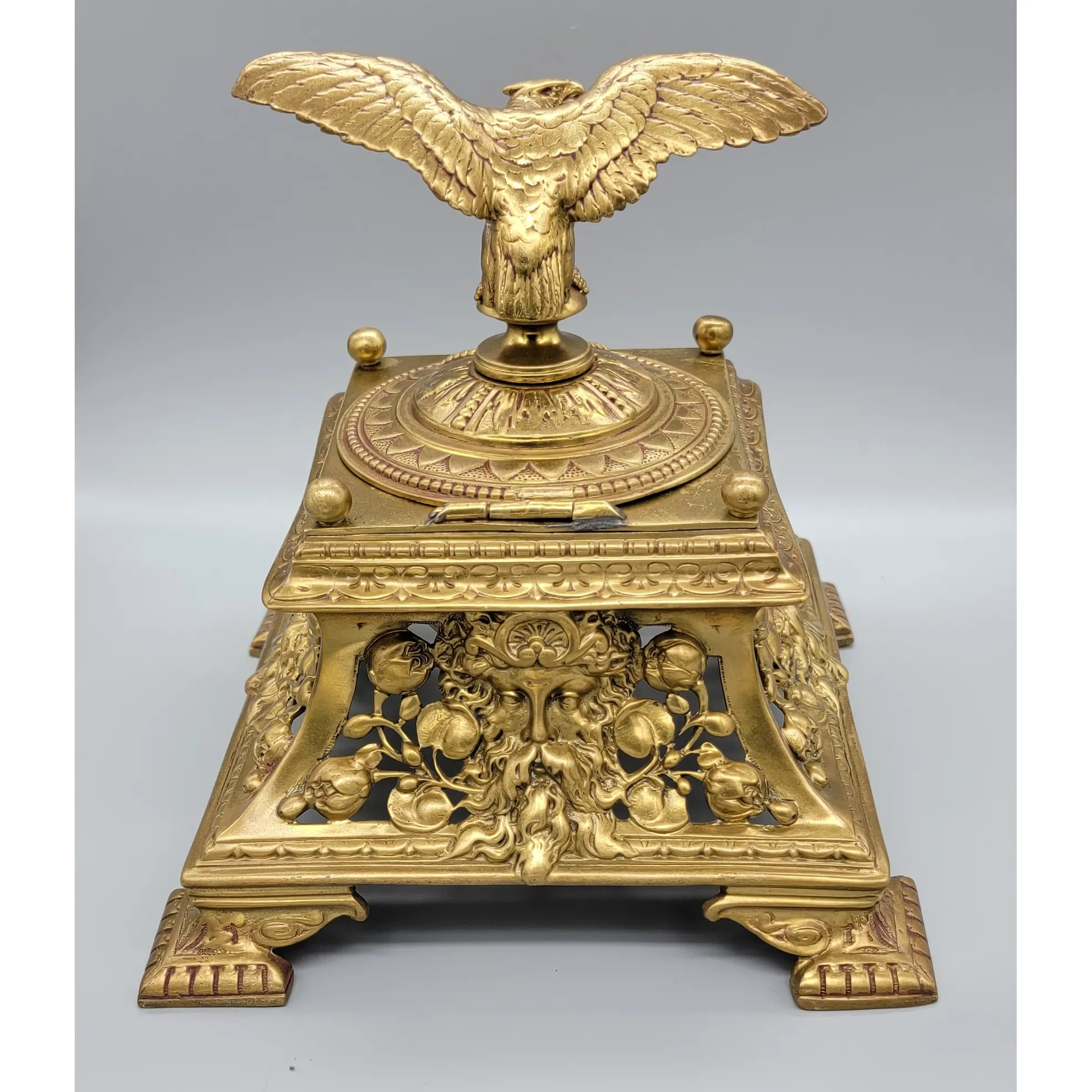 Antique Bronze Napoleon III Inkwell Eagle Finial on Lid - View 6