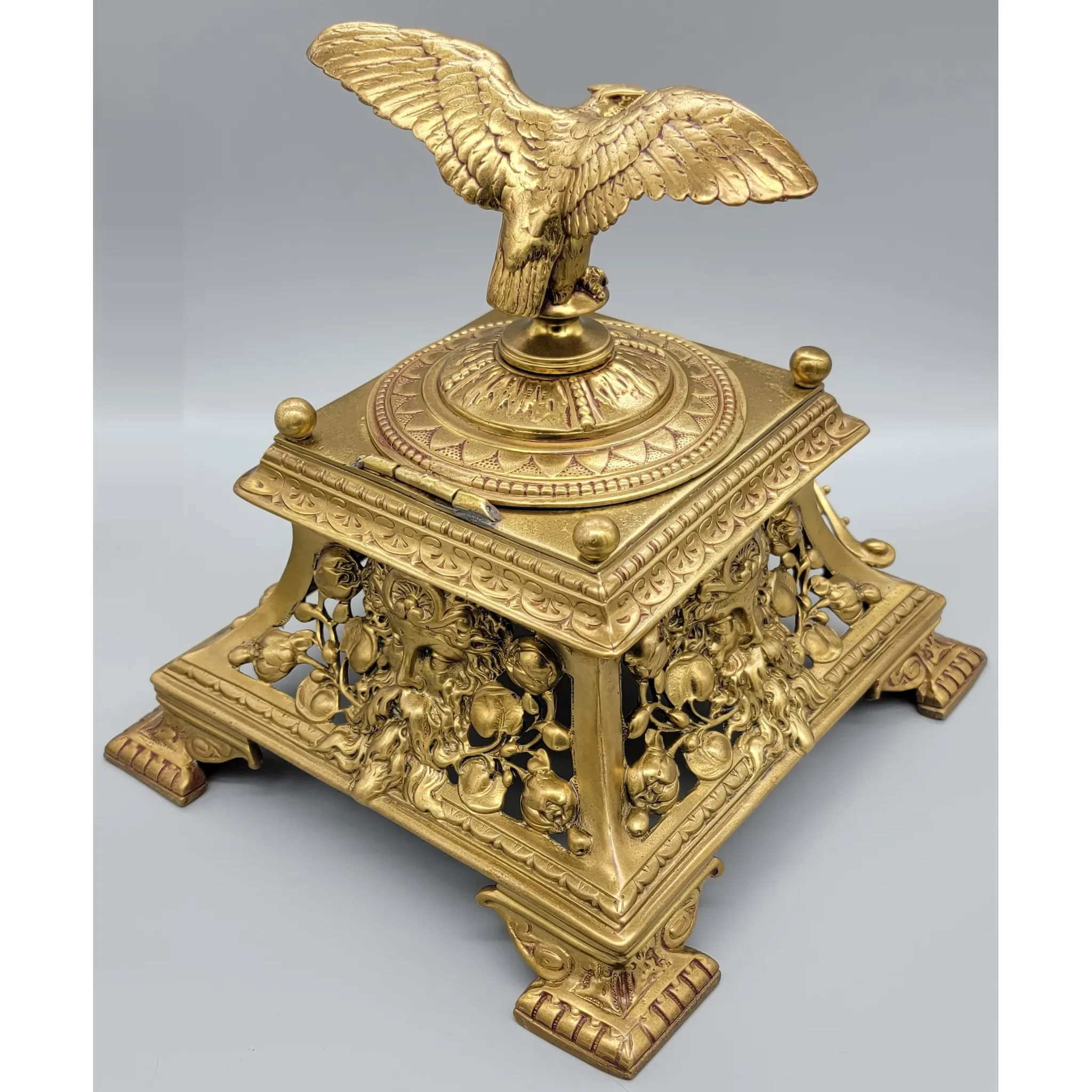 Antique Bronze Napoleon III Inkwell Eagle Finial on Lid - View 7