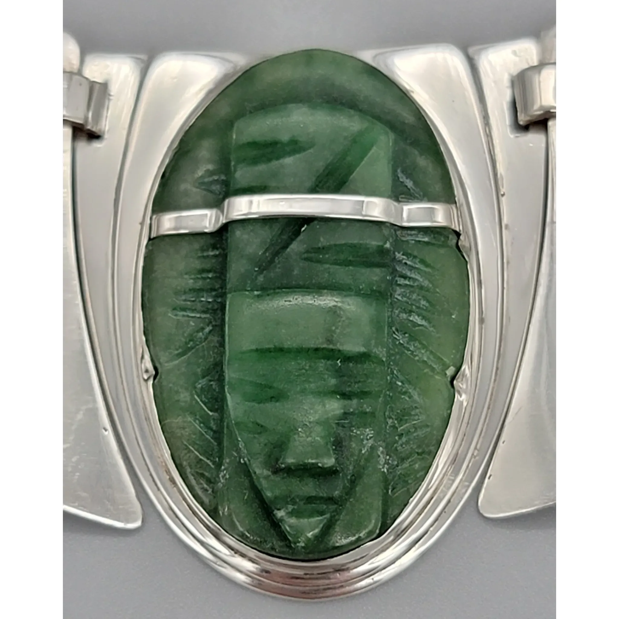 Mexican Silver Fred Davis Green Hardstone Shield/Mask Necklace - View 3