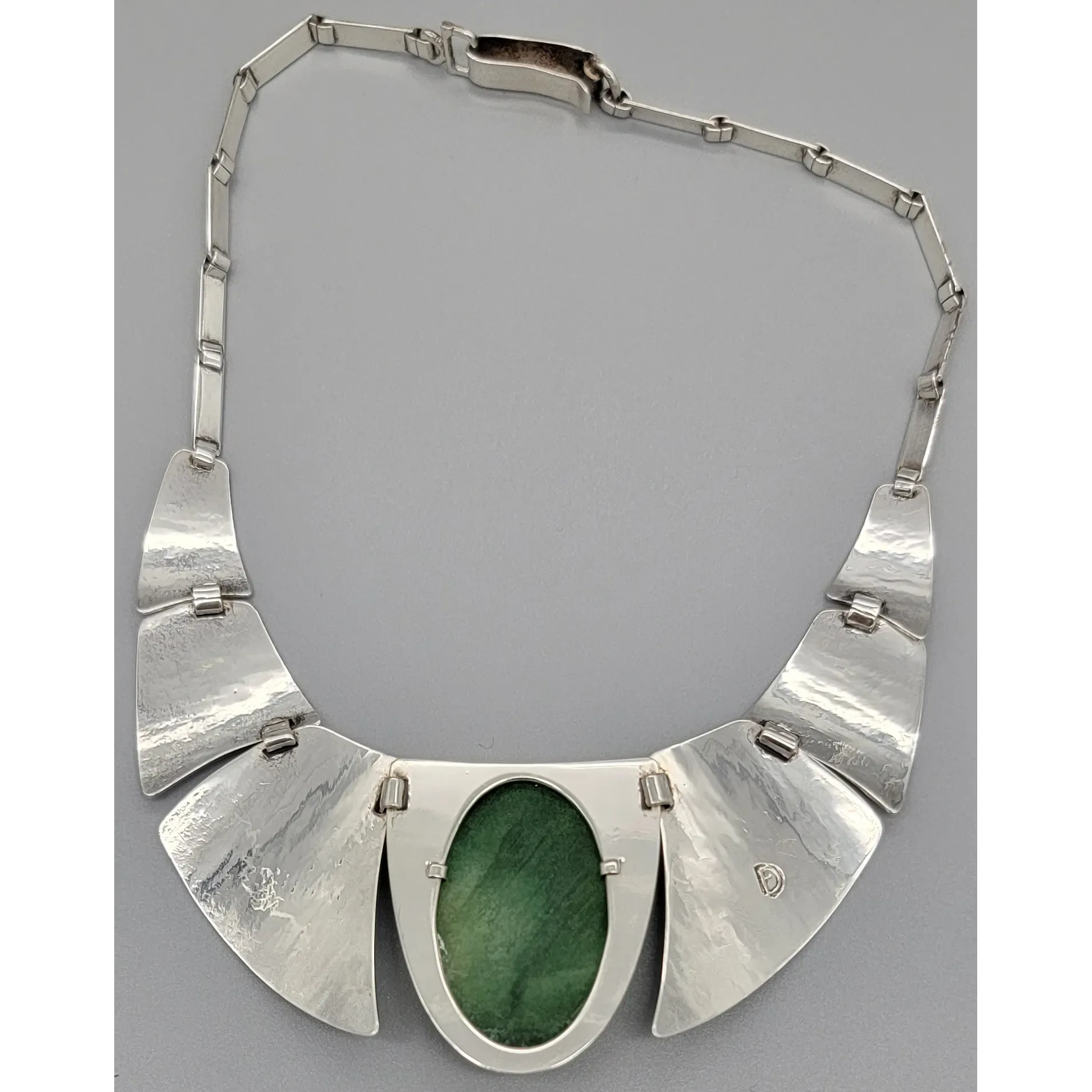 Mexican Silver Fred Davis Green Hardstone Shield/Mask Necklace - View 4