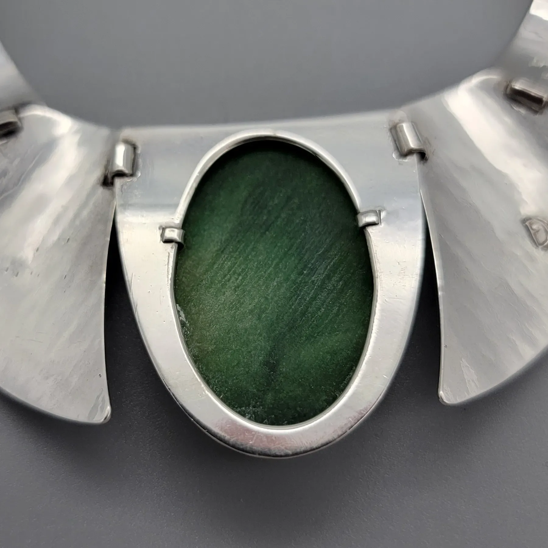 Mexican Silver Fred Davis Green Hardstone Shield/Mask Necklace - View 5