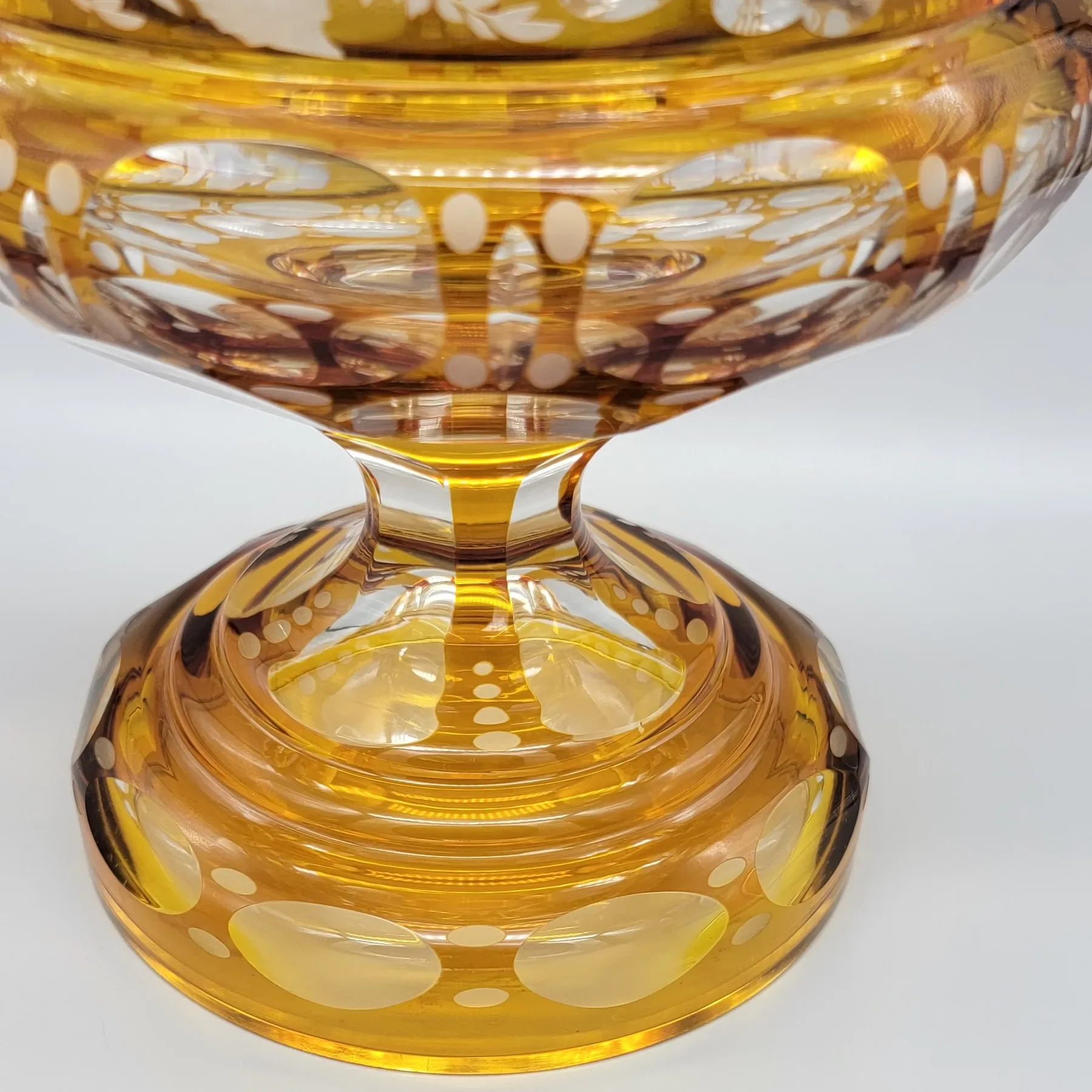 Vintage Bohemian Amber to Clear Intaglio Cut Birds, Vines, Grapes and Leaves - View 8