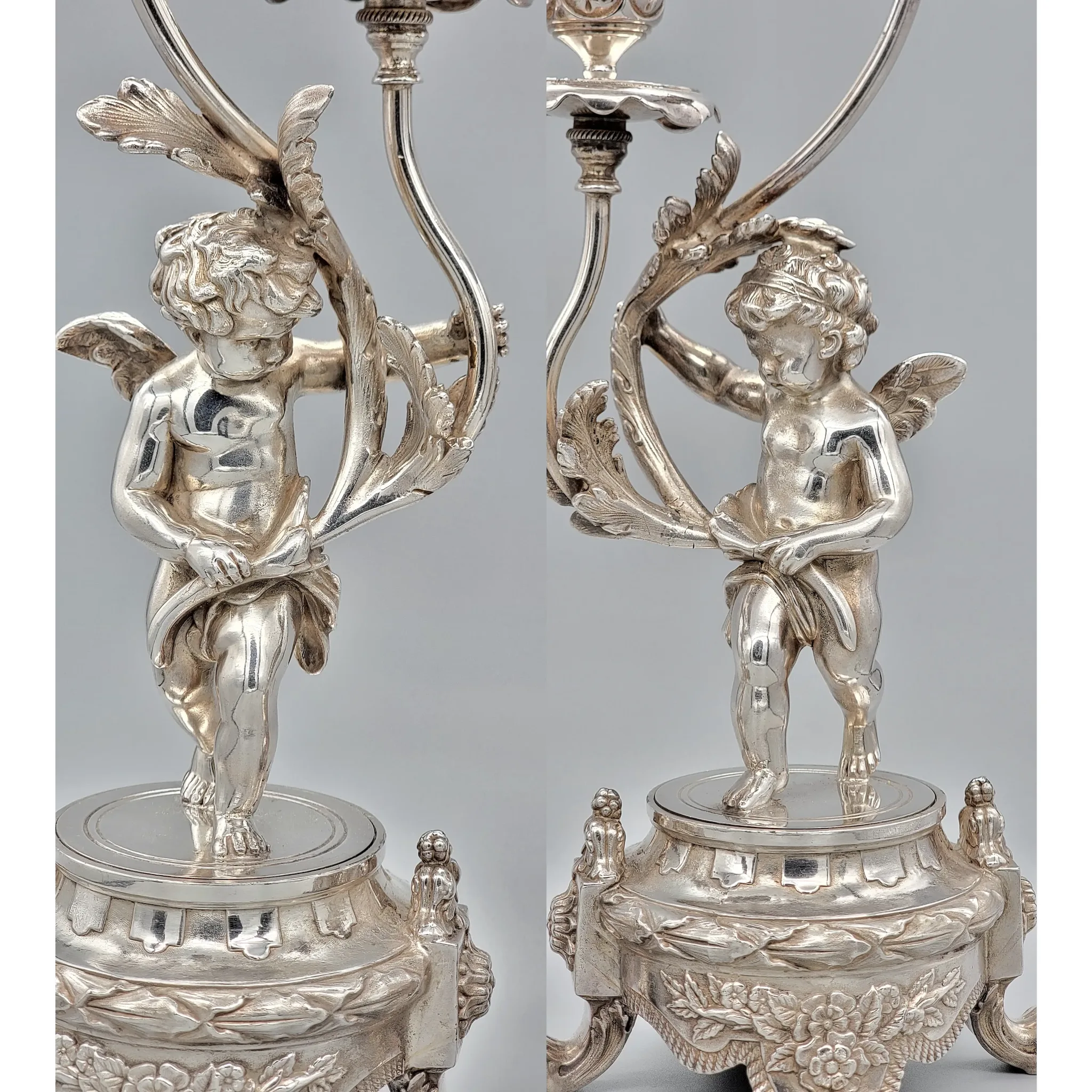 Pair of Antique French Putti / Cherub Candelabra - Silverplate - View 3