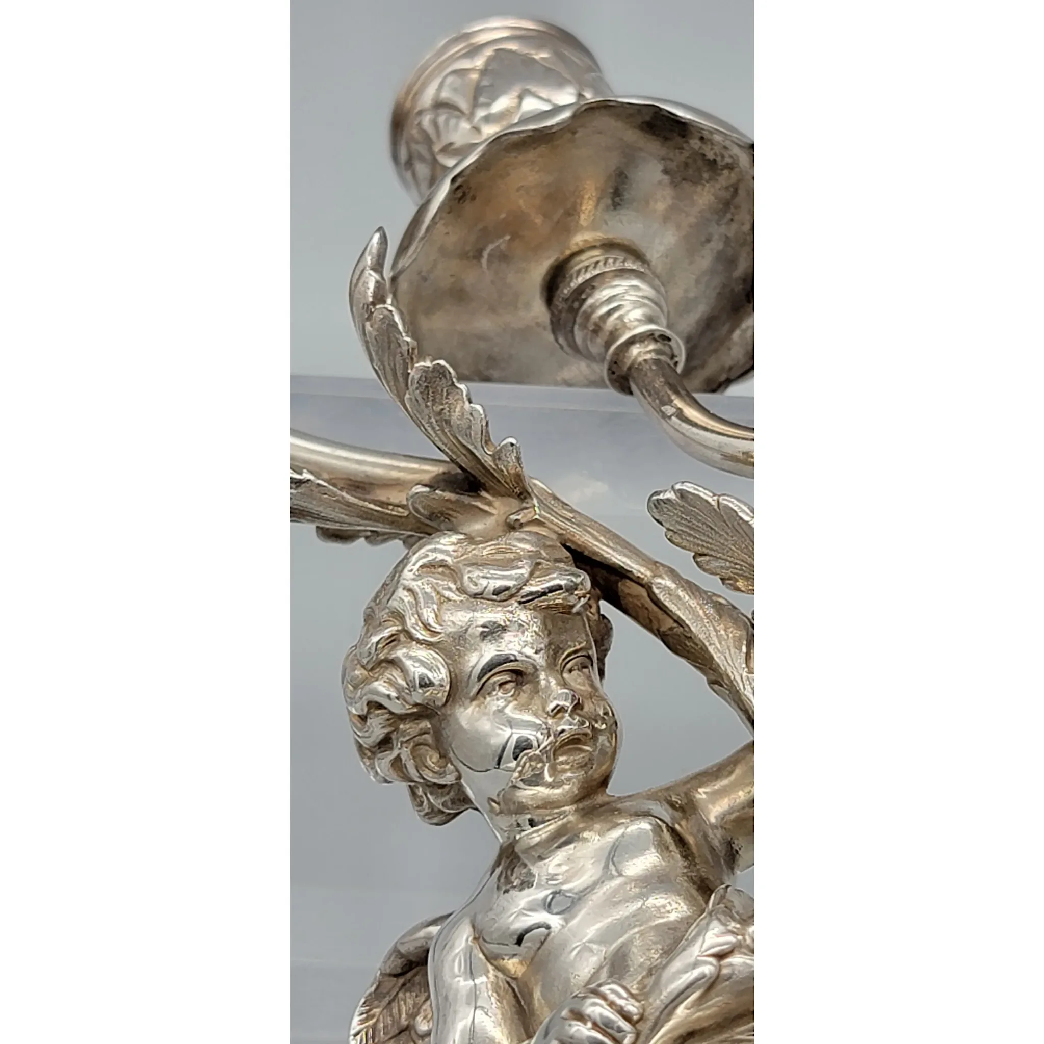 Pair of Antique French Putti / Cherub Candelabra - Silverplate - View 7